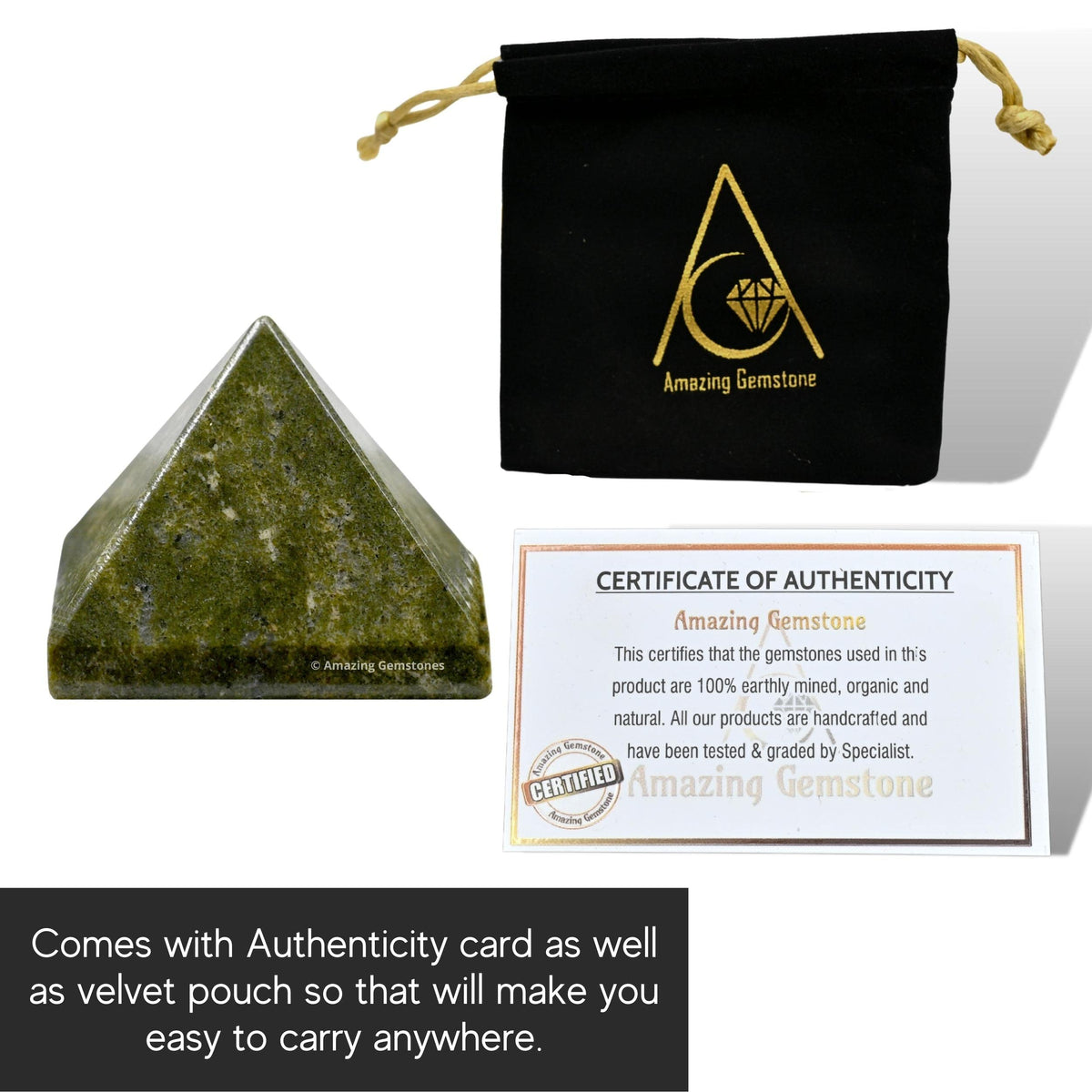 Amazing Gemstone Vesuvianite Pyramid Crystal Healing Stones - 1" Great Pyramid Figurine of Natural Stone Pyramid for Meditation, Reiki, Chakra Balancing and Crystal Pyramids Grid