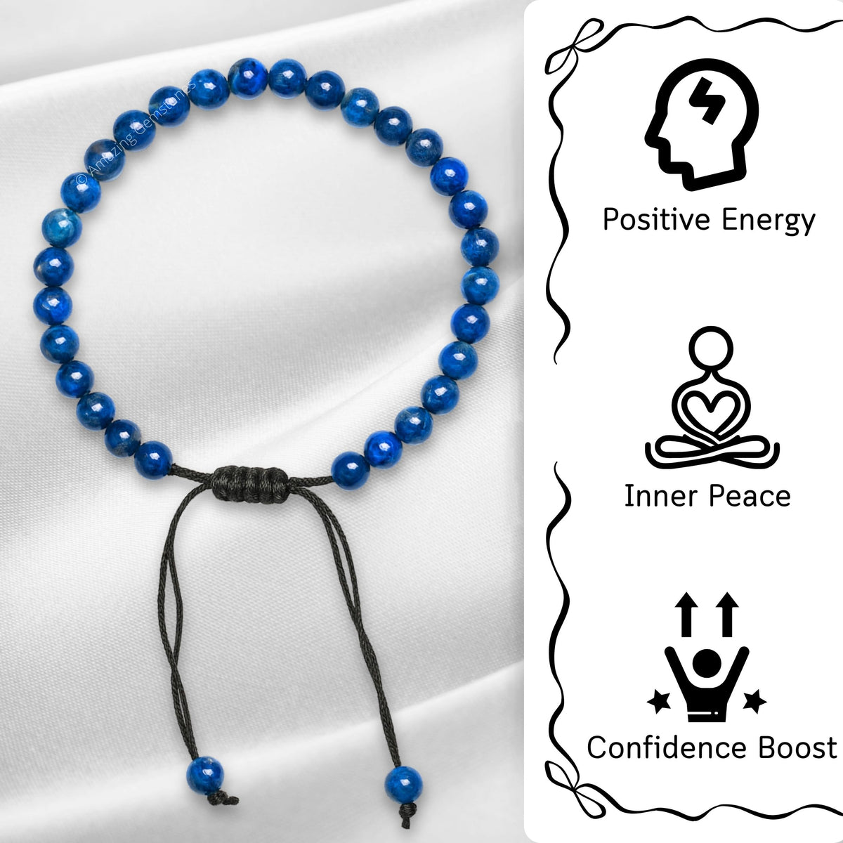 Amazing Gemstone Lapis Lazuli Anklet Ankle Bracelets for Women - Waterproof Beaded Healing Crystal Anklets, Plus Size Chakra Gemstone Bead Anklet (Stretchy Adjustable - Plain)