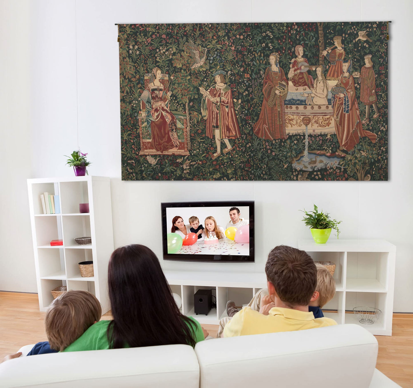 C Charlotte Home Furnishings Inc Bath and Reading in the Garden Belgian Tapestry Wall Hanging | Viscose Cotton and Polyester Blend Wall Art | 69 in. x 112 in | Home Decor Accents