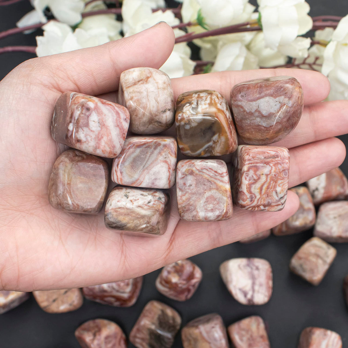 "Crocon 1LB Rosetta Jasper Tumbled Stones and Crystals Bulk 2000+ Carats Natural Crystal Kit for Reiki Healing Crystal Polished, Tumble Stones, Chakra Balancing, Reiki Gift, Home Decor Size : 20mm"