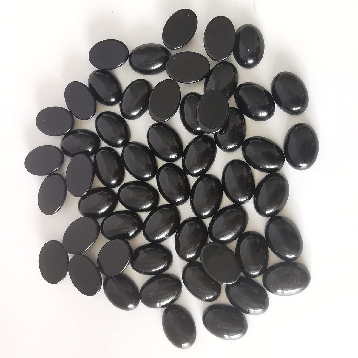 Loveliome 18x13mm Oval Cabochons Flatback Crystal Stone Gemstones Beads for Jewelry Making DIY Pack of 10, Black Obsidian