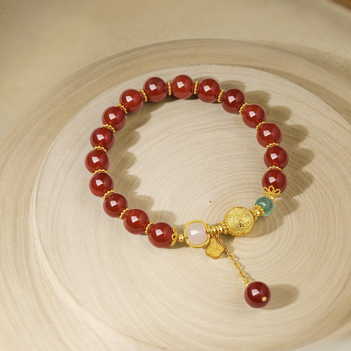 ZHOU LIU FU Sterling Silver Bracelets Silver Red Agate Elephant Pendant Beaded Stretch Bracelet Blessing Silver FengShui Ball Charm Jewelry for Women Her Anniversary Birthday 6.7"/17CM J1916278