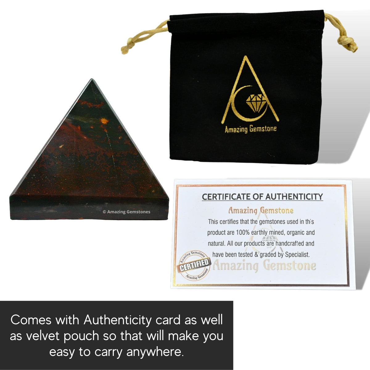 Amazing Gemstone Bloodstone Pyramid Crystal Healing Stones - 1" Great Pyramid Figurine of Natural Stone Pyramid for Meditation, Reiki, Chakra Balancing and Crystal Pyramids Grid