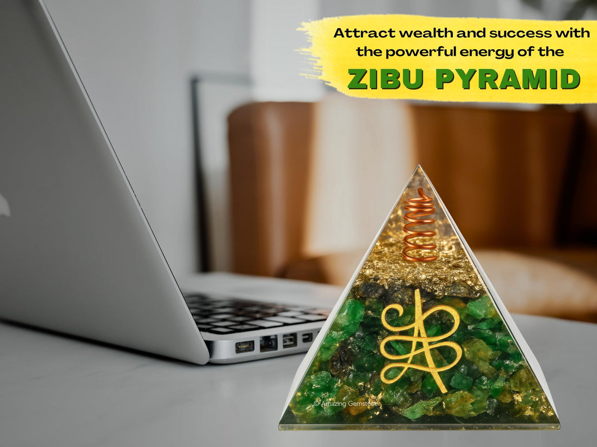 Amazing Gemstone Orgone Pyramid for Money Zibu Symbol Green Aventurine Crystals and Healing Stones - Authentic Orgonite & Organite Gifts to Atrract Money Abundance Wealth Home Lucky Stone 808520741