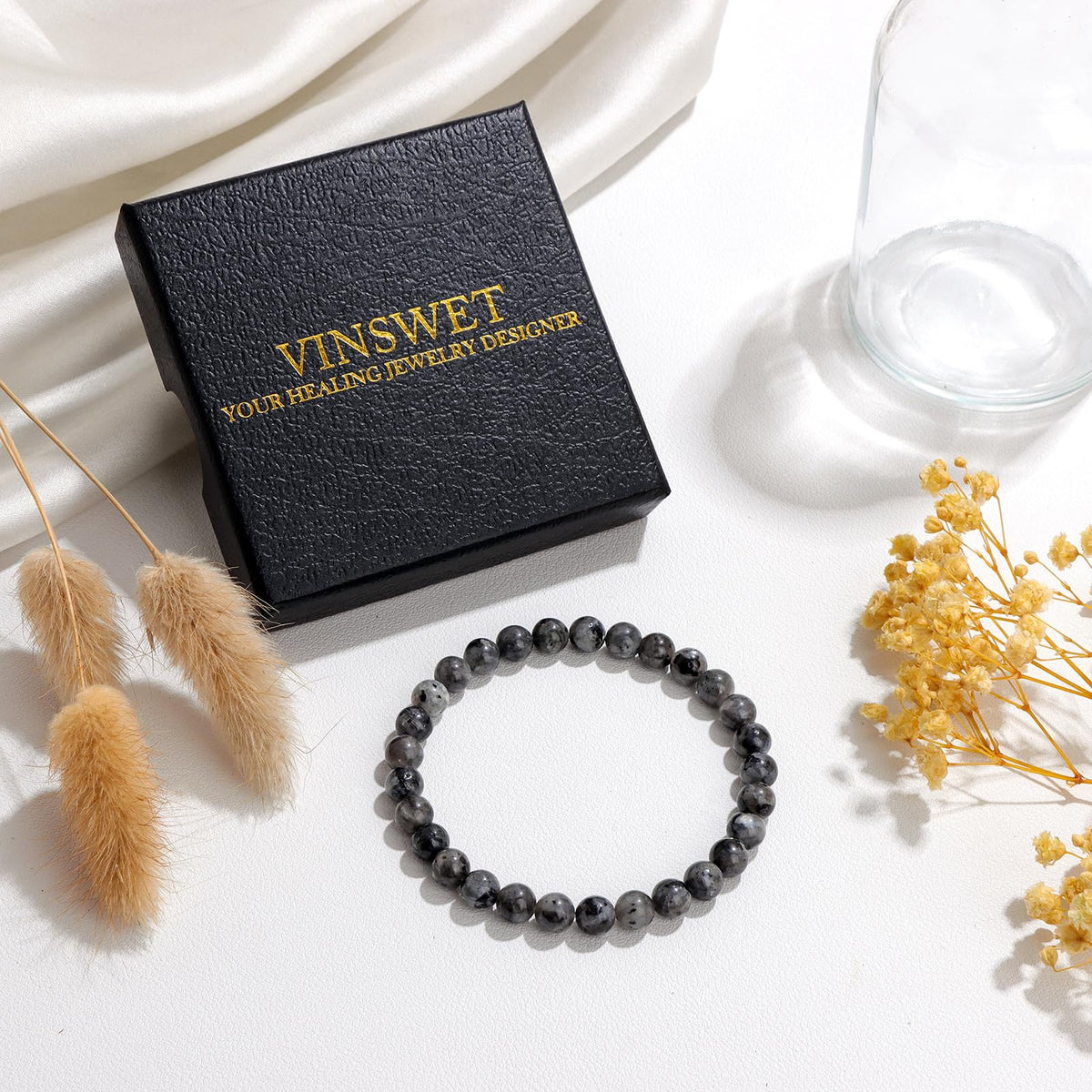 Vinswet Healing Crystal Bracelets for Women Men 6mm Labradorite Natural Stone Beaded Stretch Bracelet Handmade Gemstone Reiki Spiritual Jewelry Gifts