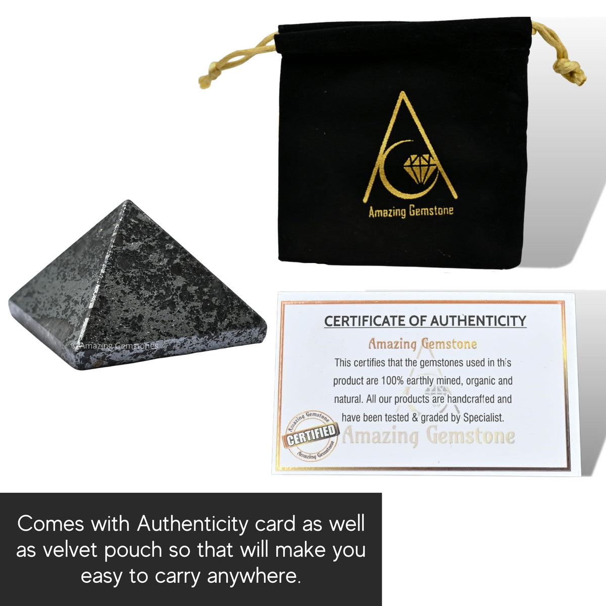 Amazing Gemstone Hematite Pyramid Crystal Healing Stones - 1" Great Pyramid Figurine of Natural Stone Pyramid for Meditation, Reiki, Chakra Balancing and Crystal Pyramids Grid