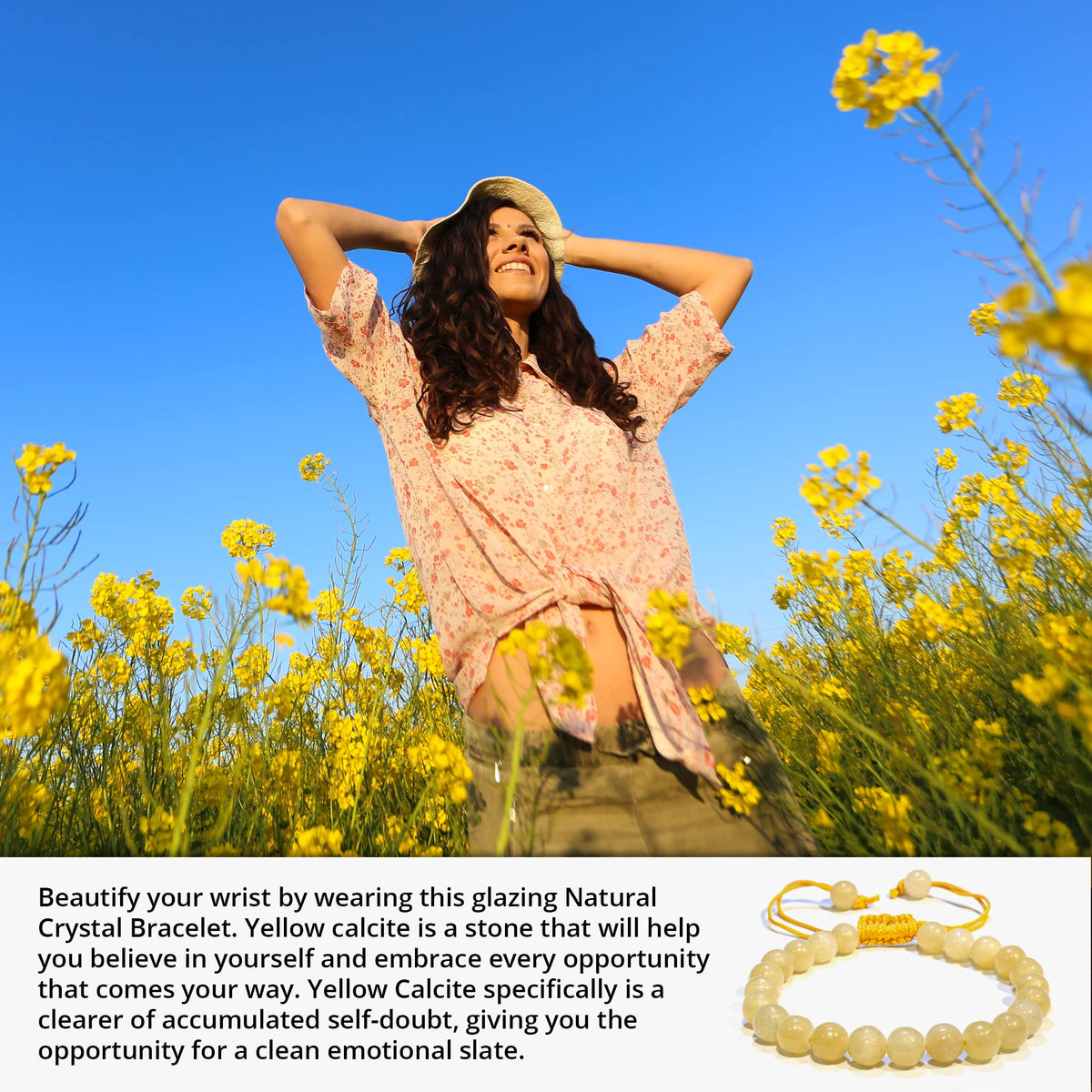 ANAYA AGATE Healing Crystal Bracelet – Chic Gemstone Bracelet for Men and Women – 8mm Round Bead Bracelets for Spiritual Healing, Protection, Positive Energy - Yellow Calcite