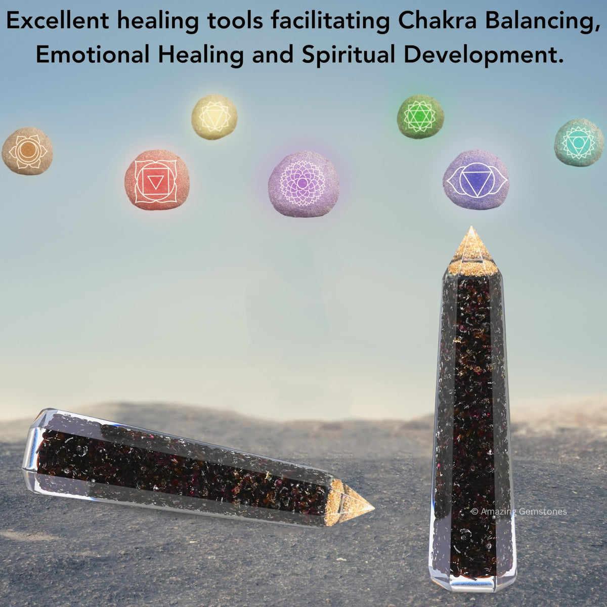 Amazing Gemstone Garnet Orgonite Orgone Crystal Towers - Large 4.5" Orgonite Crystal Wand Obelisk Tower Point for Meditation, Crystals and Healing Stones Gift and Protection