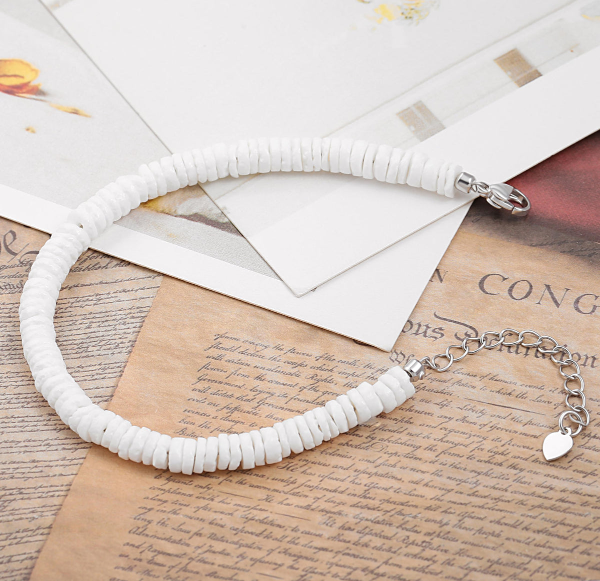 POTESSA Puka Shell Bracelet for Women Summer Natural Seashell Hawaiian Pooka Bracelet Heishi Clam Chips Surfer Jewelry