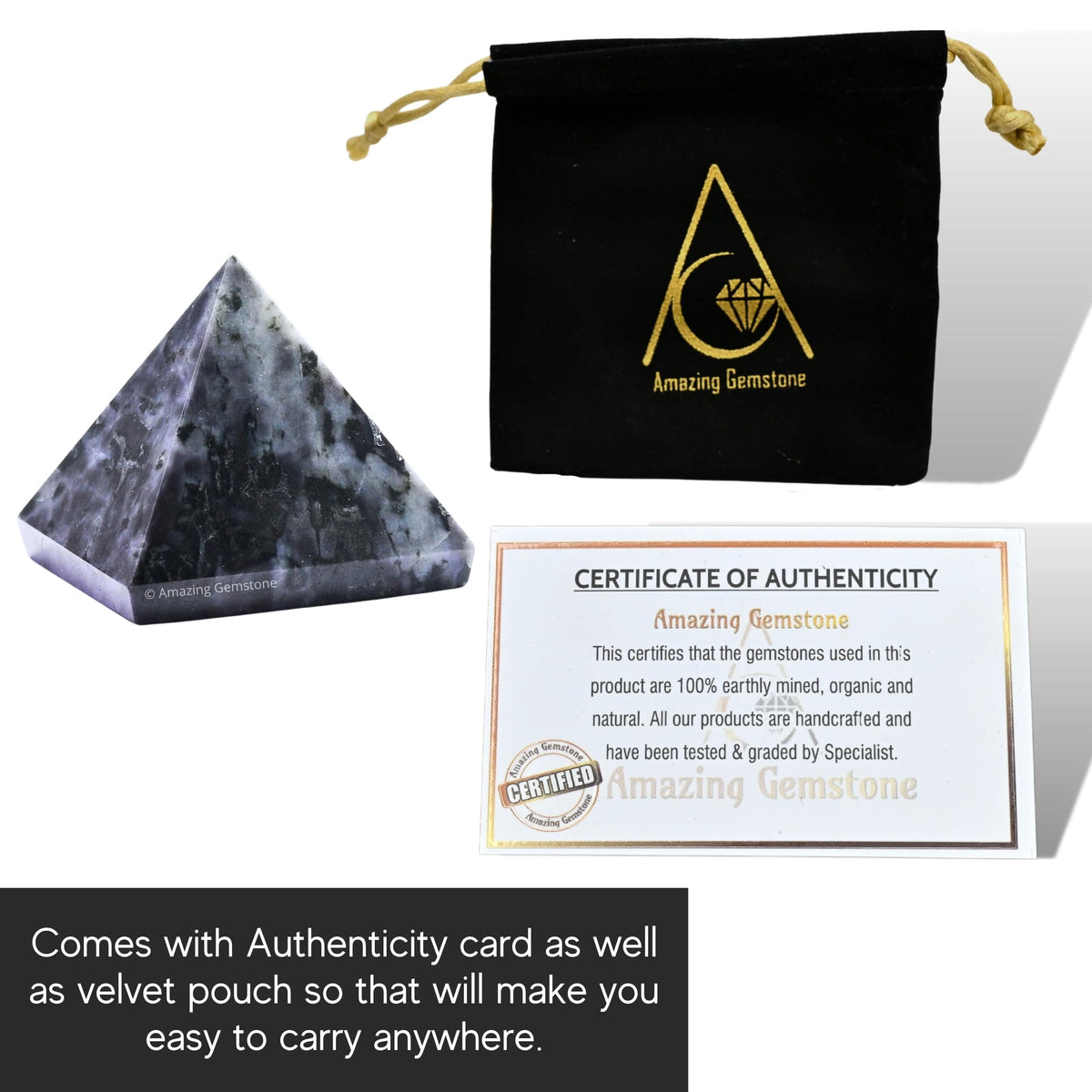 Amazing Gemstone Indigo Gabbro Pyramid Crystal Healing Stones - 1" Great Pyramid Figurine of Natural Stone Pyramid for Meditation, Reiki, Chakra Balancing and Crystal Pyramids Grid