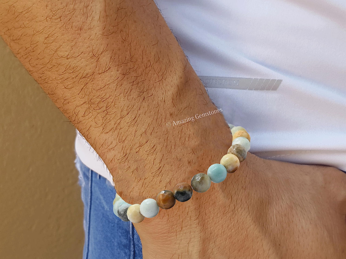 Amazing Gemstone Mexican Amazonite Bracelet for Women - Chakra Mens Bracelet Protection Crystals and Healing Stones - Blessing Bracelet Spiritual Meditation Gift (Faceted Beaded Bracelet)