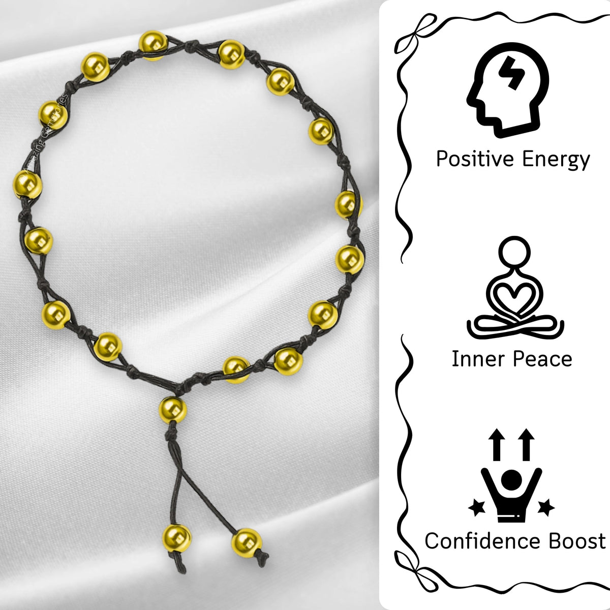 Amazing Gemstone Golden Hematite Anklet Ankle Bracelets for Women - Waterproof Beaded Healing Crystal Anklets, Plus Size Chakra Gemstone Bead Anklet (Stretchy Adjustable - Hand Knotted)