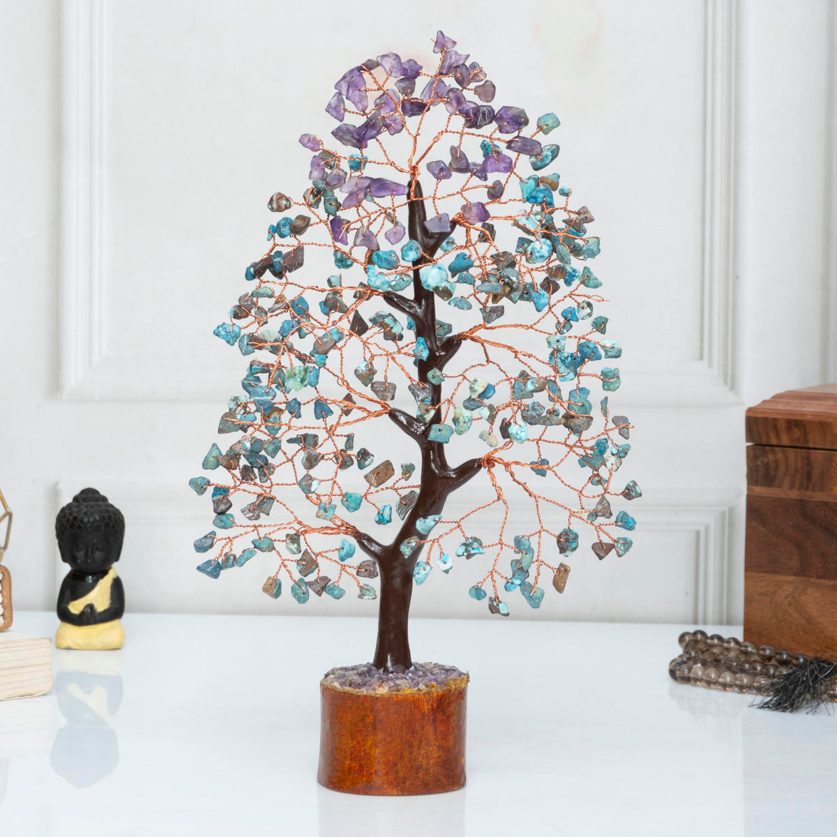 Crocon® Amethyst & Turquoise Gemstone Tree, Crystal Tree of Life, Feng Shui Bonsai, Money Tree, Healing Tree Home Decoration, Good Luck Figurine, Gem Tree for Positive Energy, Chakra Tree of Life Gift