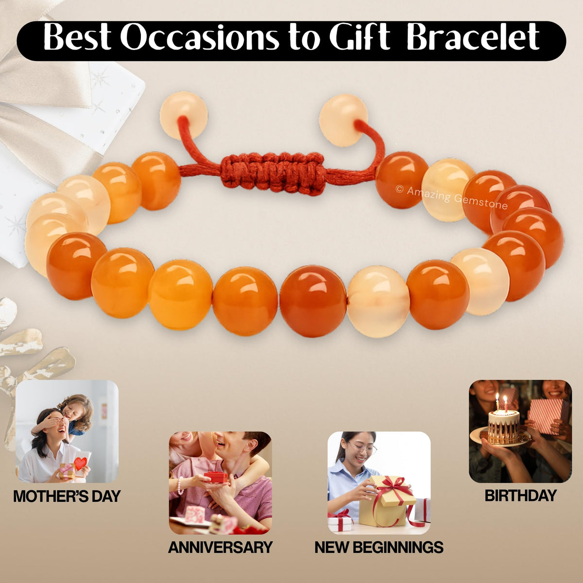 Amazing Gemstone Carnelian Bracelet for Women Men's Gifts - Protection Healing Crystal Bracelet - 8mm Gemstone Beaded Adjustable Bracelet