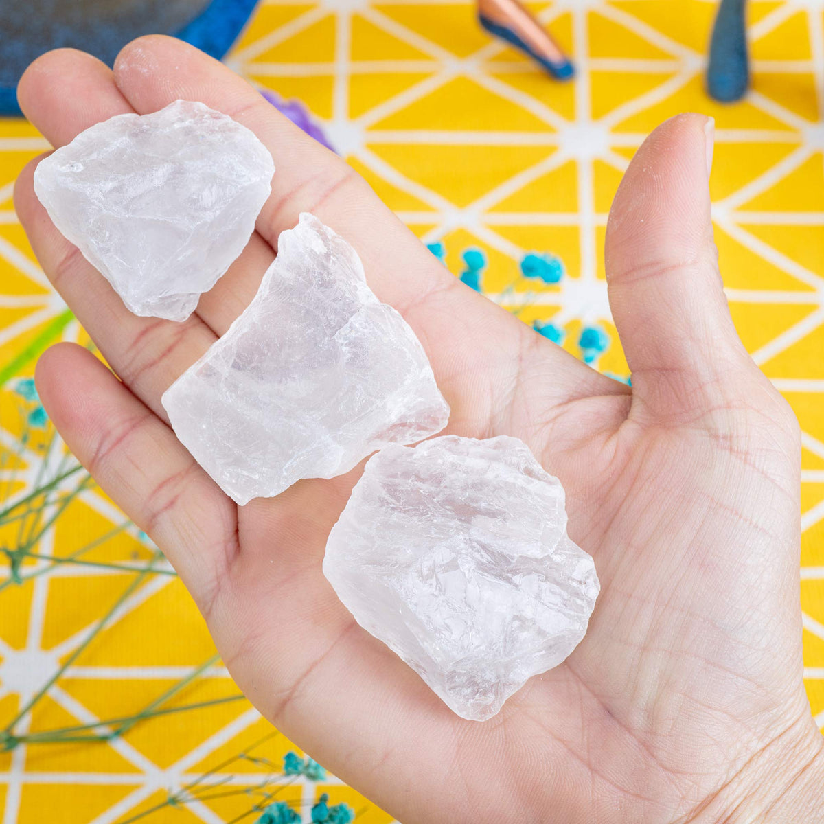 UU UNIHOM 1 lb Bulk Rough Clear Quartz Crystal for Tumbling, Cabbing, Polishing, Decoration, Wrapping,Large 1" Natural Raw Stones 1 Pound