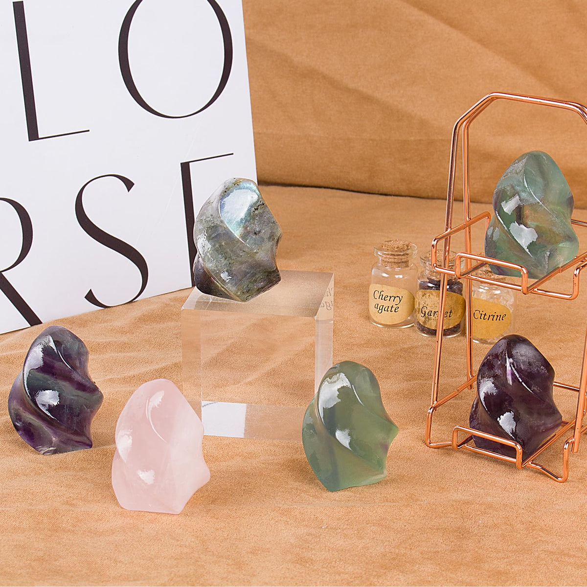 Hguxmcu Natural Fluorite Flame Tower,Reiki Healing Energy Meditation Crystal Stone Decor,Home Office Witchcraft Altar Space Cleansing