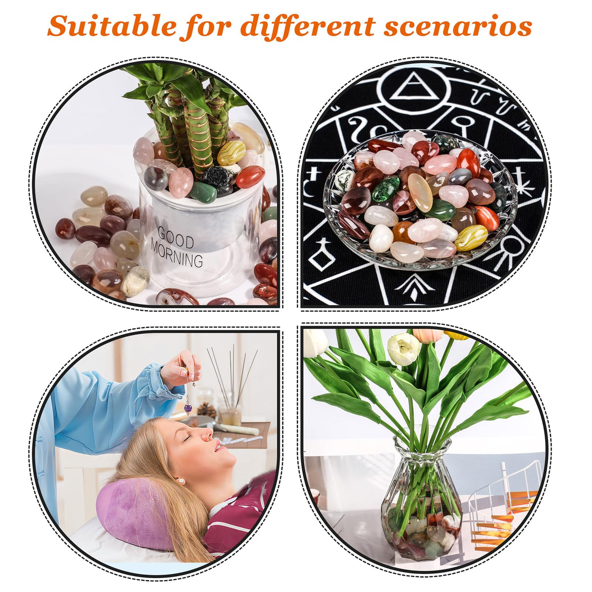 Natural Crystal and Healing Stones Set 4 Pc Agate Stones Rock Gemstones Witches Reiki Energy Balancing Meditation Divination Home Decor DIY