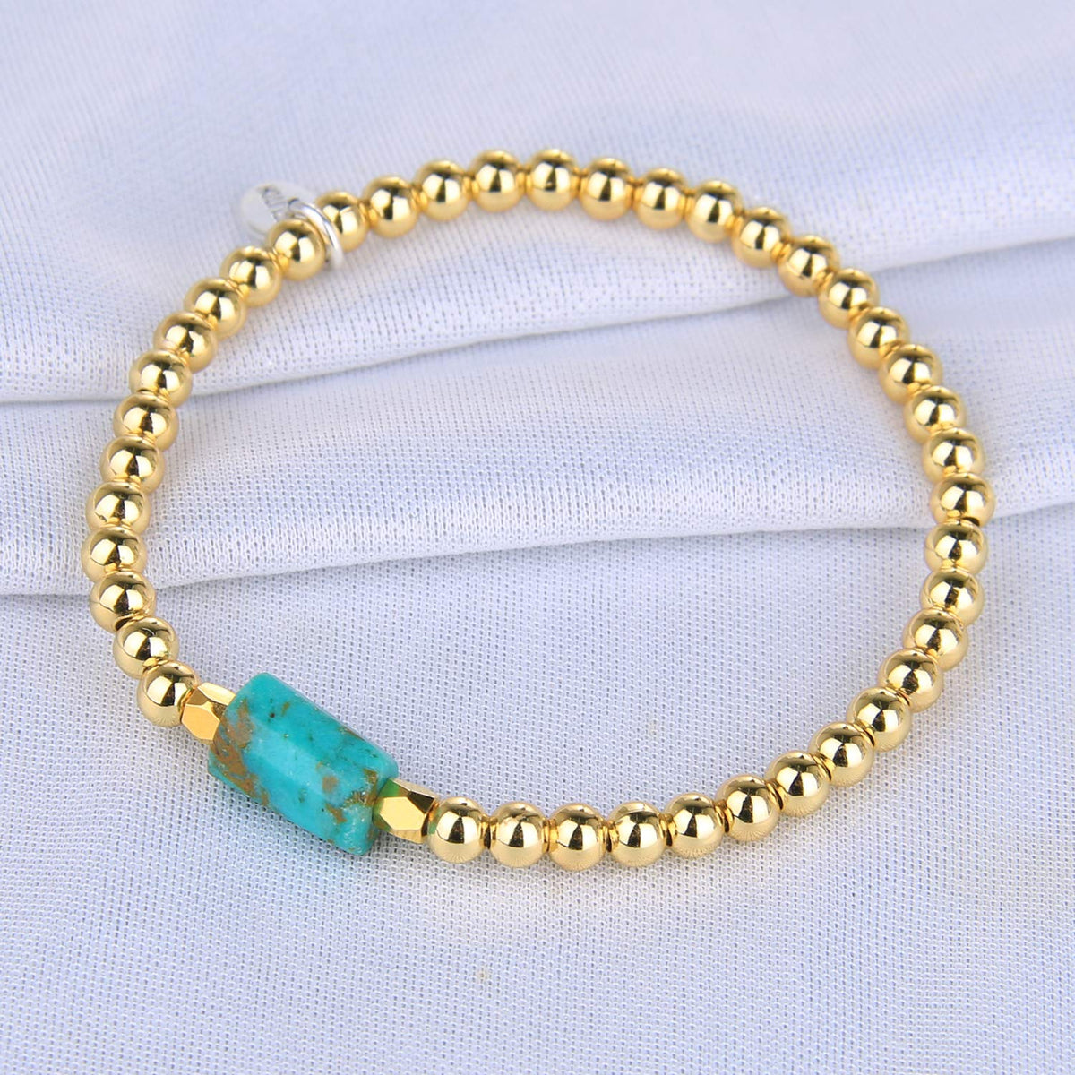 KELITCH Women Silver Stretch Bracelets Turquoise Beaded Bracelet Agate Crystal Cuff Bracelets