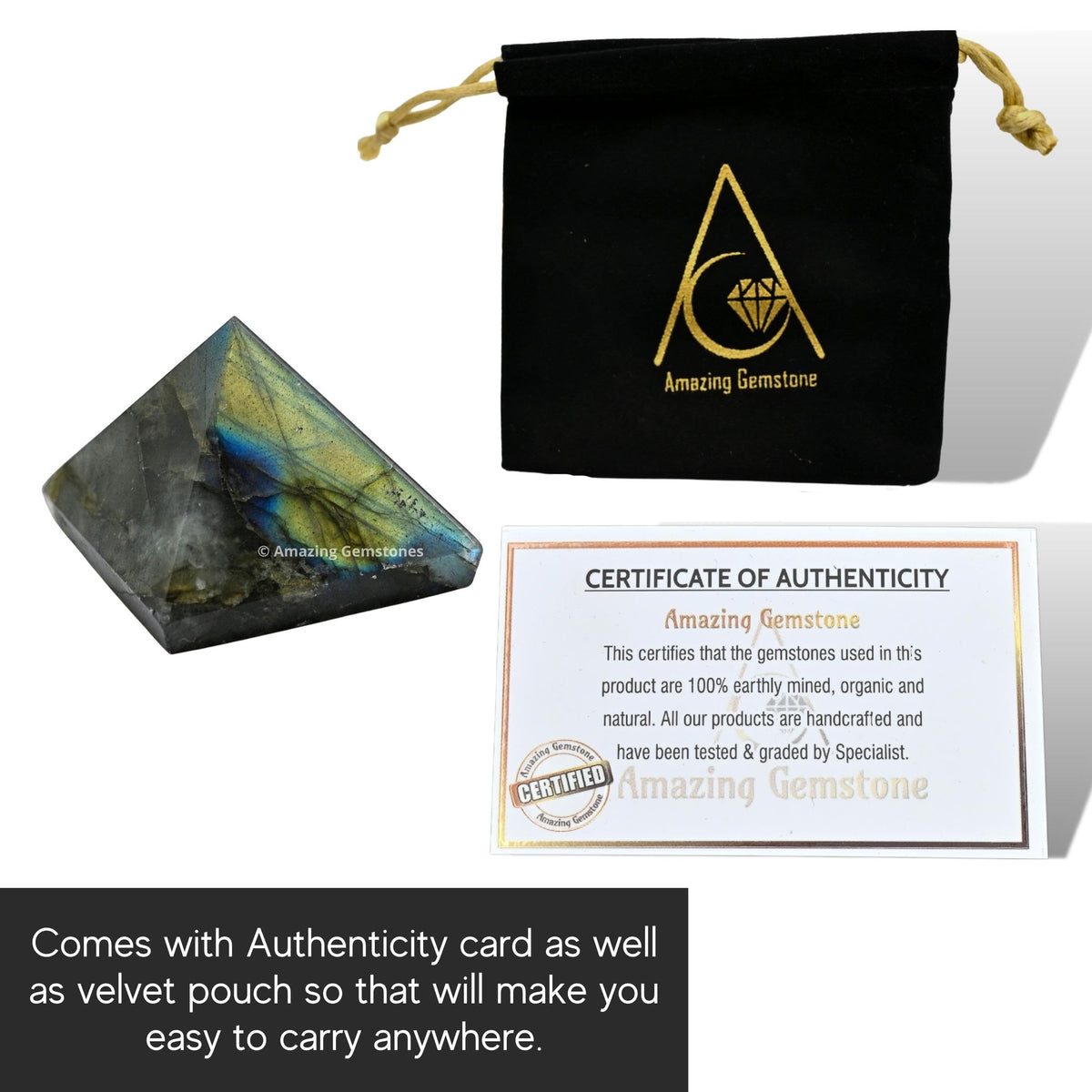 Amazing Gemstone Labradorite Pyramid Crystal Healing Stones - 1" Great Pyramid Figurine of Natural Stone Pyramid for Meditation, Reiki, Chakra Balancing and Crystal Pyramids Grid
