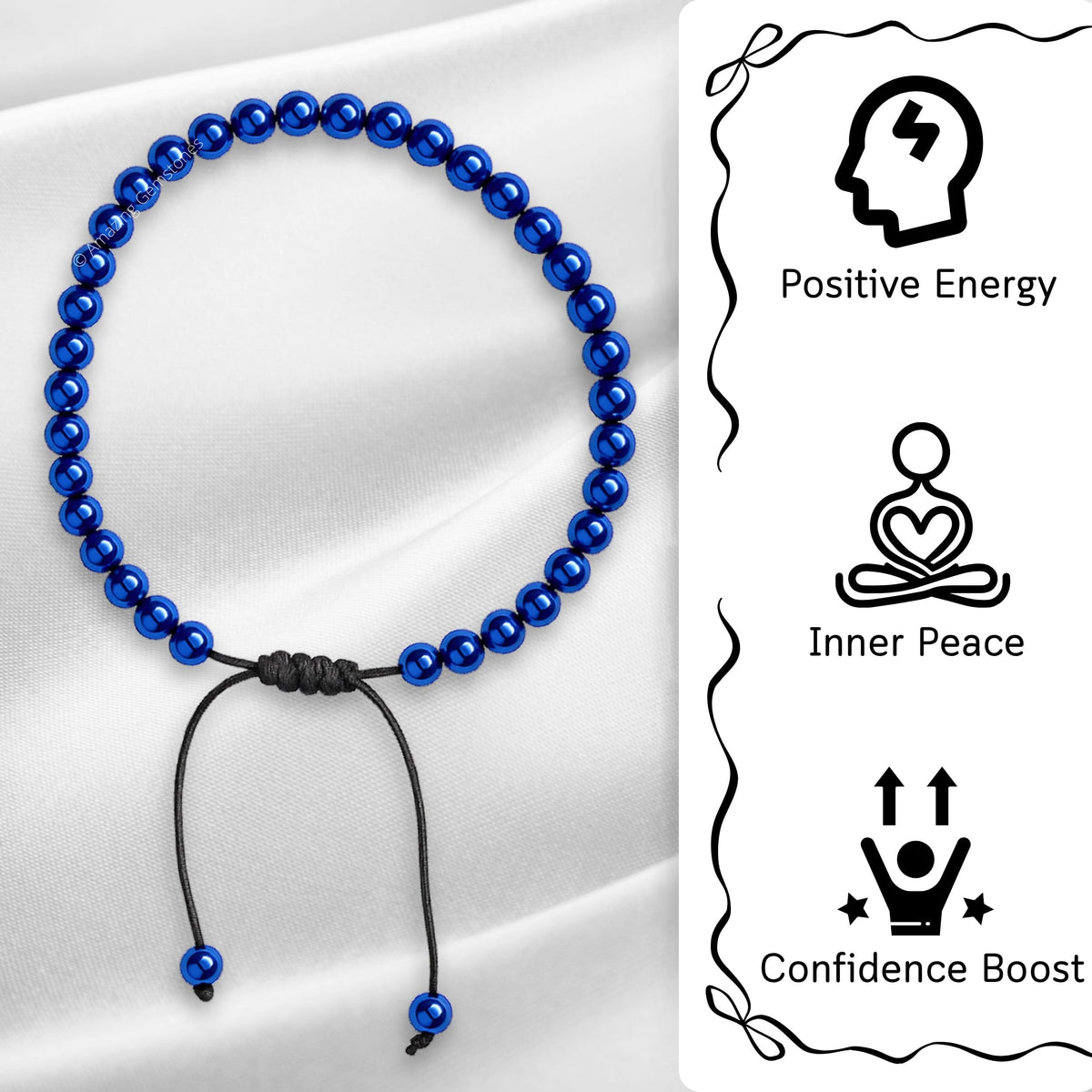 Amazing Gemstone Blue Hematite Anklet Ankle Bracelets for Women - Waterproof Beaded Healing Crystal Anklets, Plus Size Chakra Gemstone Bead Anklet (Stretchy Adjustable - Plain)