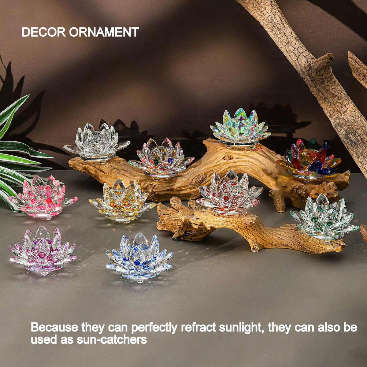 TENGFENG Crystal Lotus Flower Bicolor - Hue Reflection Glass Lotus Flower Feng Shui Home Decor Lucky Charm Crystal Figurine with Gift Box Collectible Figurines (Pink, 3.3 inches)