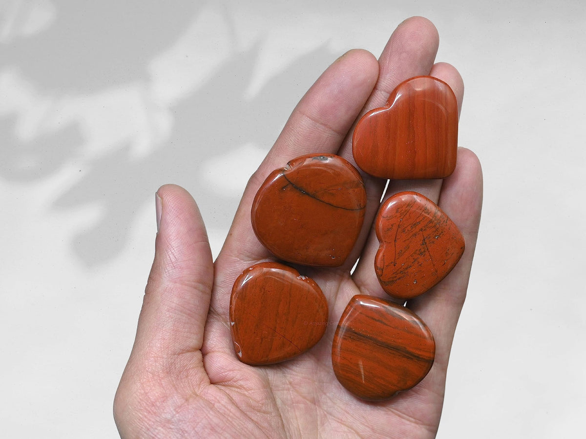 Amazing Gemstone Red Jasper Stone Heart - Pack of 2 Crystal Heart Stones Rocks - Corazones De Piedra Crystals and Healing Stones Heart Shaped Crystal - Stocking Stuffers Gifts