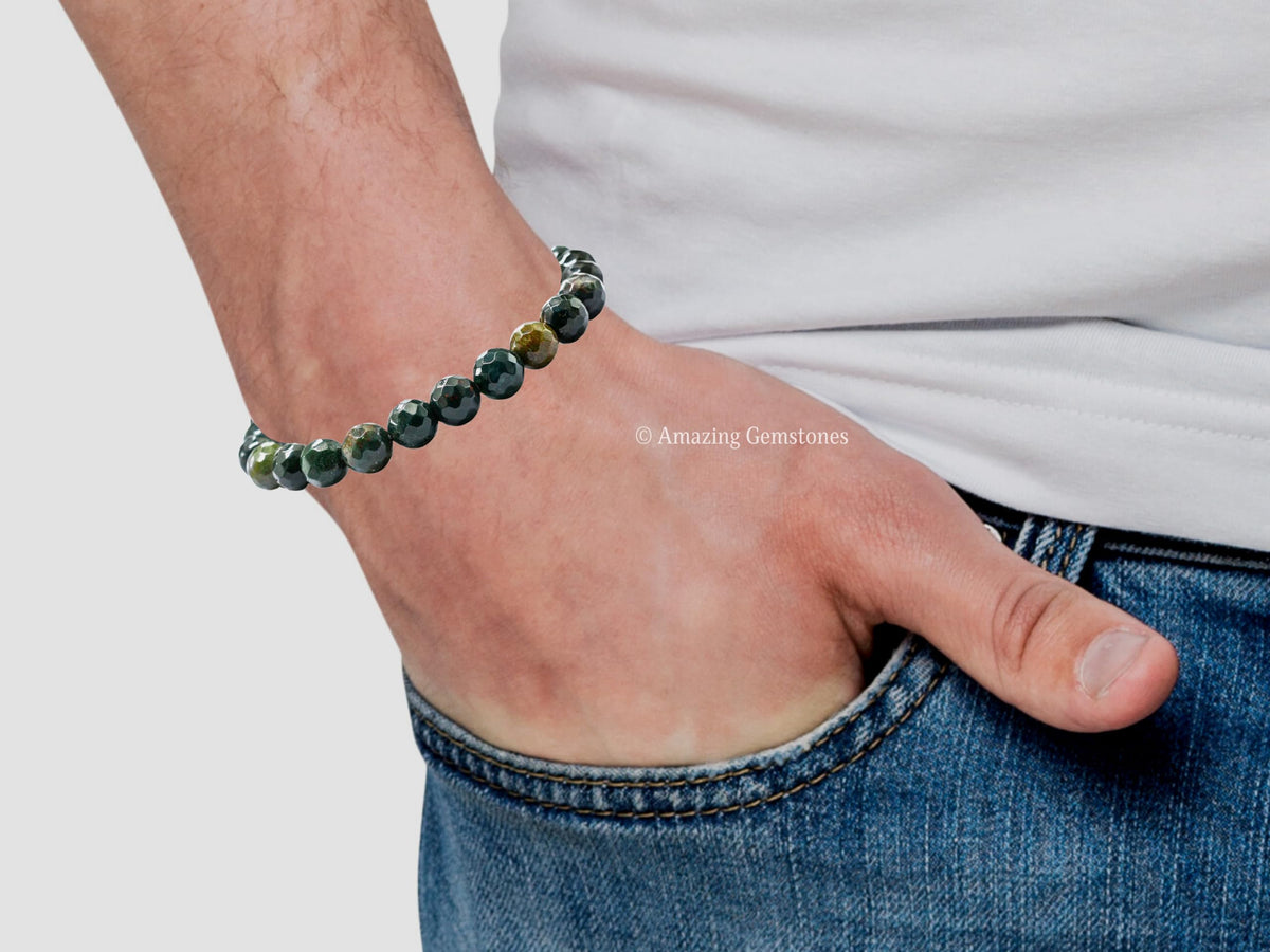 Amazing Gemstone Bloodstone Bracelet for Women - Chakra Mens Bracelet Protection Crystals and Healing Stones - Faceted Beaded Blessing Bracelet Spiritual Meditation Gift Christmas Stocking Stuffers