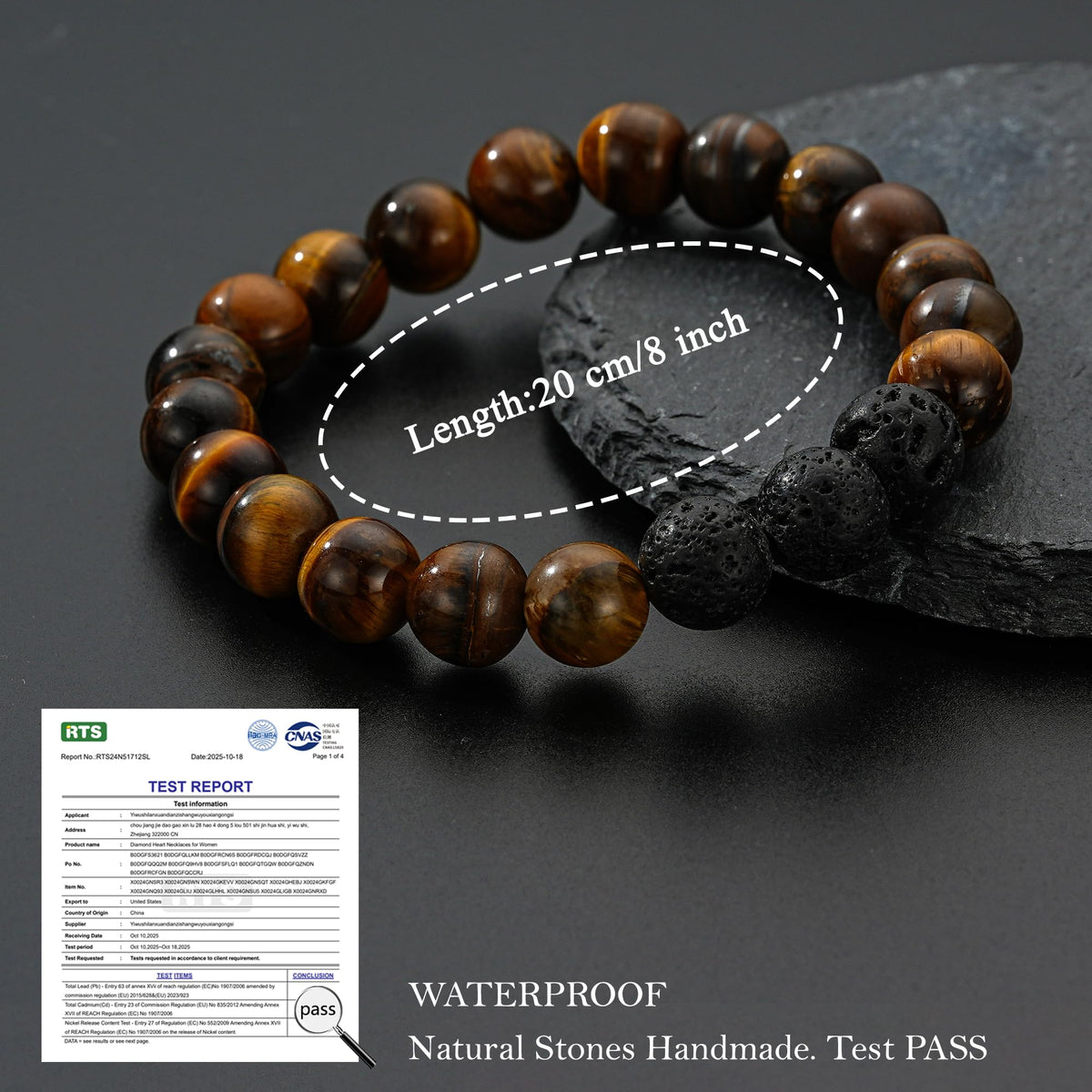 HEYOLL Tiger Eye Bracelet Men Natural Stones Handmade Bracelets Volcanic Rock Protection Bracelet, Anxiety Relief Items Brithday Gifts for Men Anxiety Beaded Bracelets