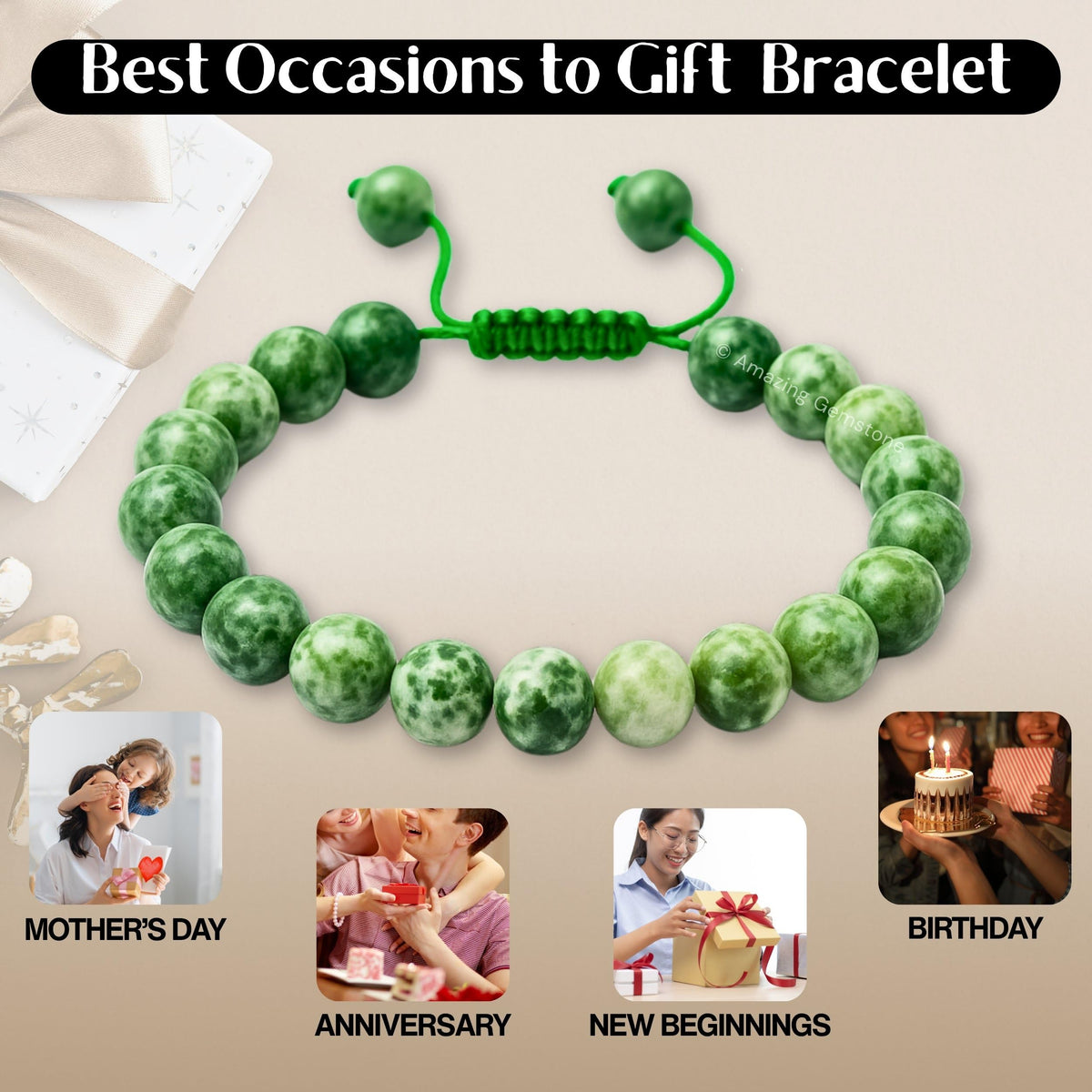 Amazing Gemstone Tree Agate Bracelet for Women Men's Gifts - Protection Healing Crystal Bracelet - 8mm Gemstone Beaded Adjustable Bracelet