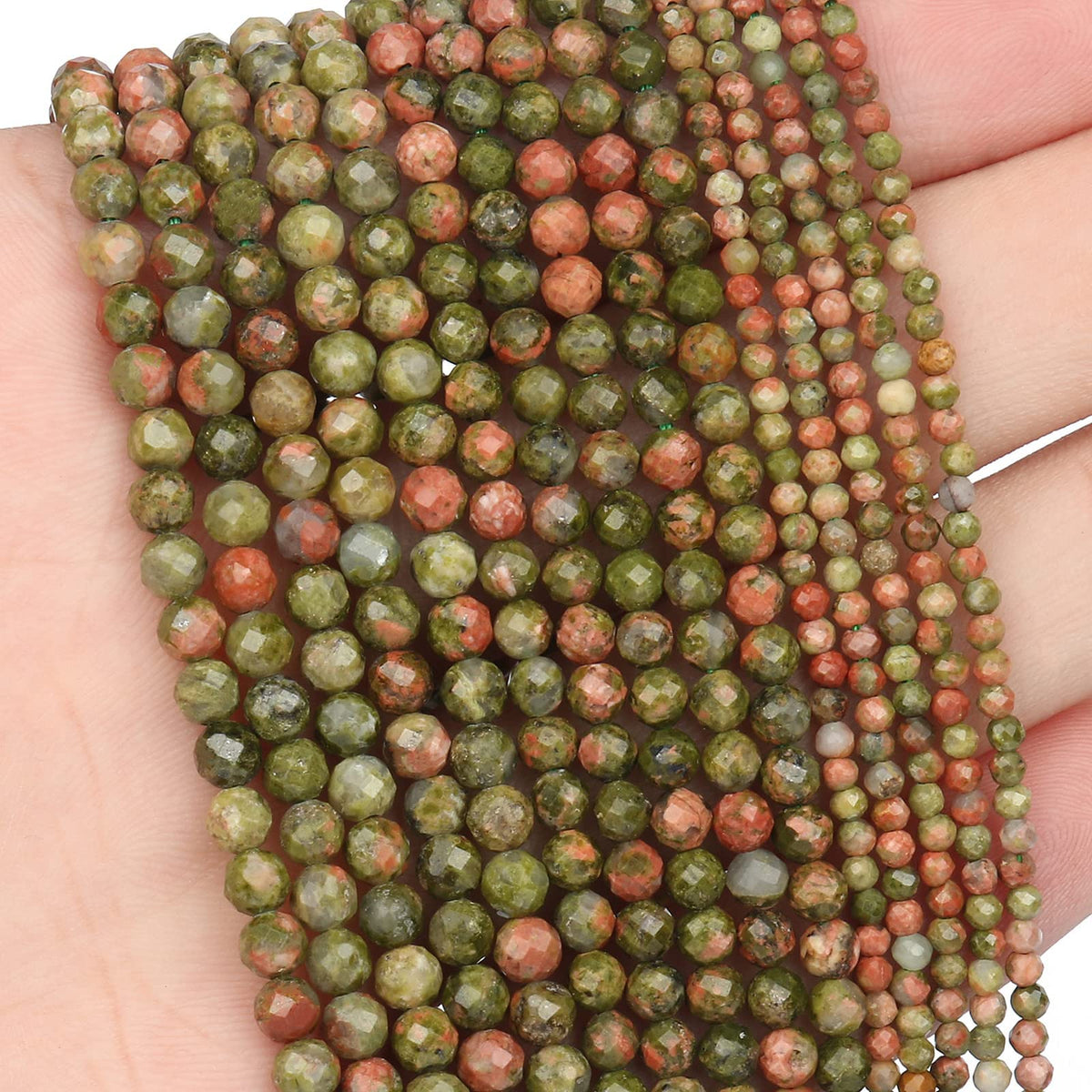 Song Xi 90pcs 4mm Natural Unakite Gemstone Beads Faceted Round Loose Stone Beads for Jewelry Making