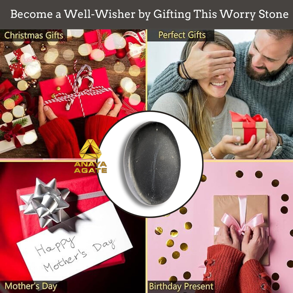 Anaya Agate Shungite Worry Stones Certified Crystal Thumb Worry Stone for Anguish, Relaxing and Soothing Balance Stones for Meditation, Stress Relief Crystals and Healing Stones for Men Women