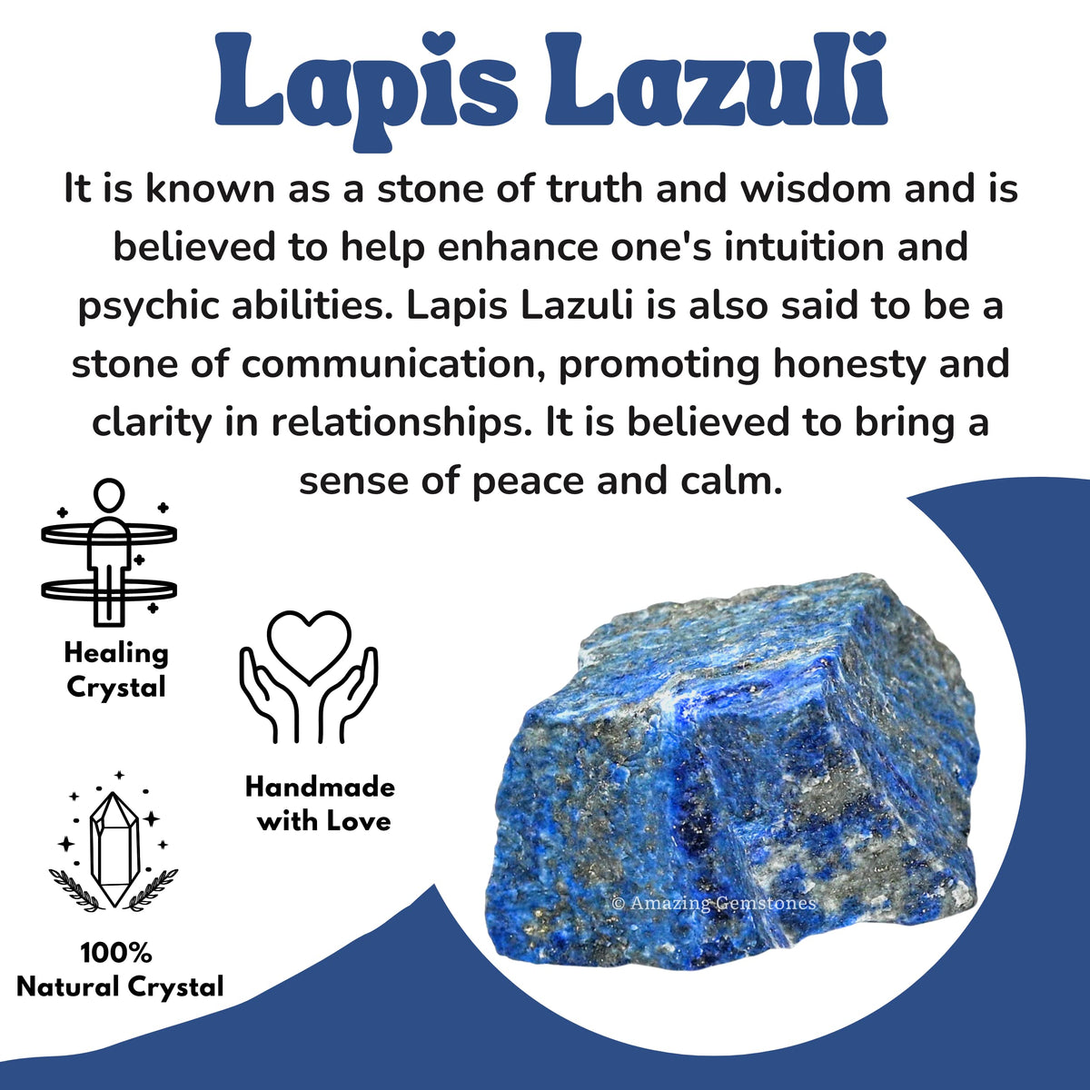 Lapiz Lazuli Raw Crystals and Healing Stones, Natural Rocks for Tumbling and DIY Raw Stones and Crystals (1 Piece)