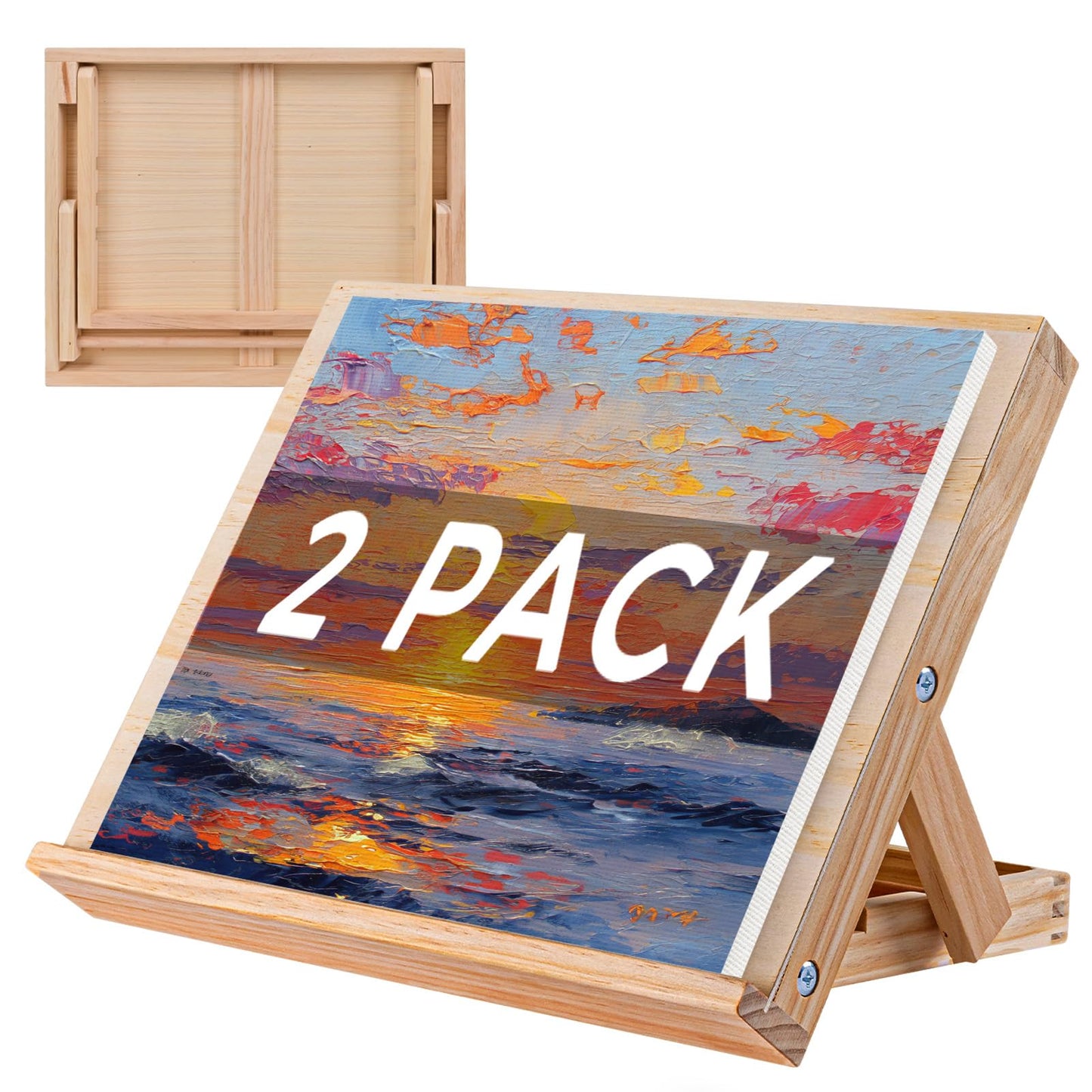 koseibal Art Easel for Painting, Tabletop Wooden Easel Stand,Adjustable Angle Portable Easel for Canvas, Ipad, Book, Artwords Display (2 Pack)
