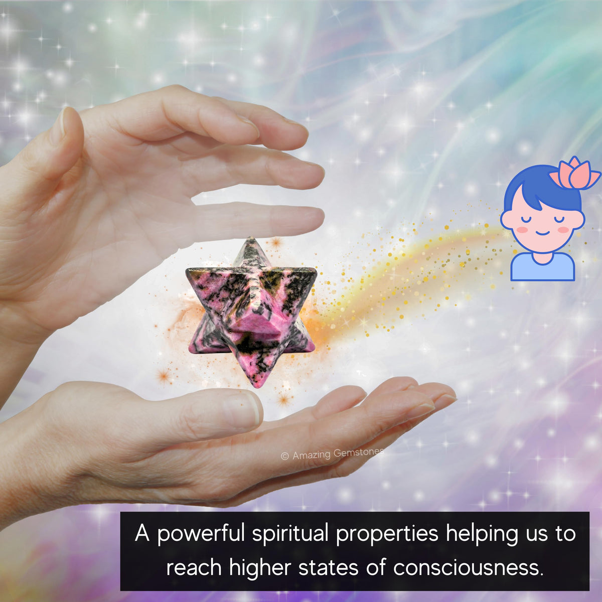 Amazing Gemstone Rhodonite Merkaba Crystal - 0.75 Inches Metaphysical Merkaba Star for Meditation - Energetic Tetrahedron Crystal and Healing Stones for Spiritual Growth and Healing (15-20mm)