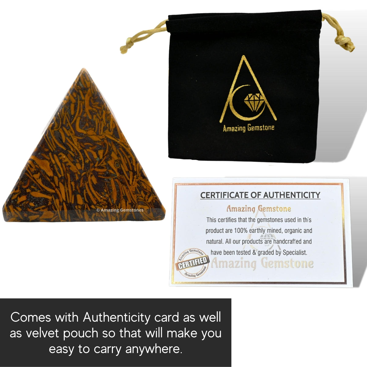 Amazing Gemstone Mariyam Jasper Calligraphy Stone Pyramid Crystal Healing Stones - 1" Great Pyramid Figurine of Natural Stone Pyramid for Meditation, Reiki, Chakra Balancing and Crystal Pyramids Grid