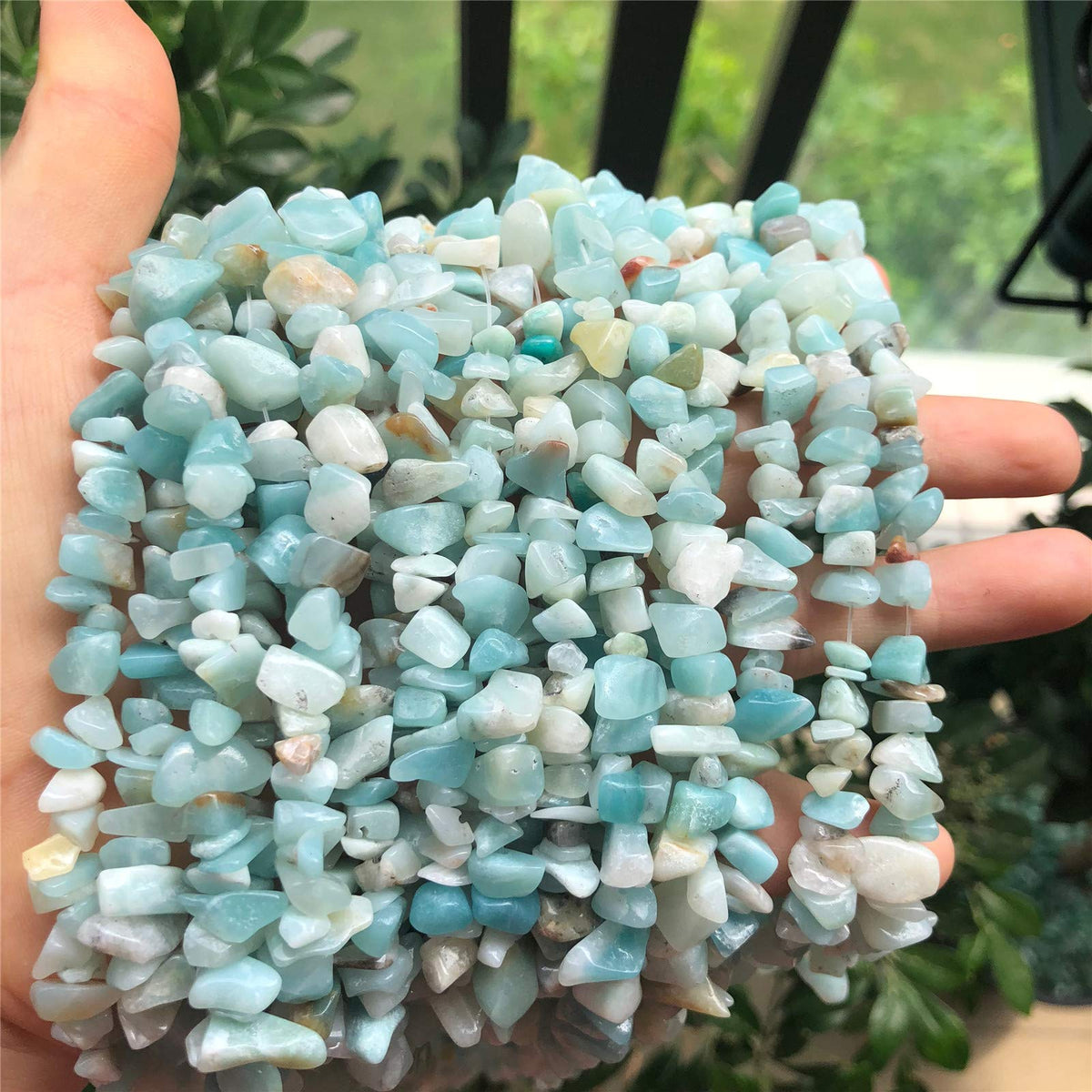 Fekuar 64" Irregular Tumbled Amazonite Chip Beads for Jewelry Making, Healing Crystal Drilled Loose Bead Strand DIY Craft Supplies, 5-8mm