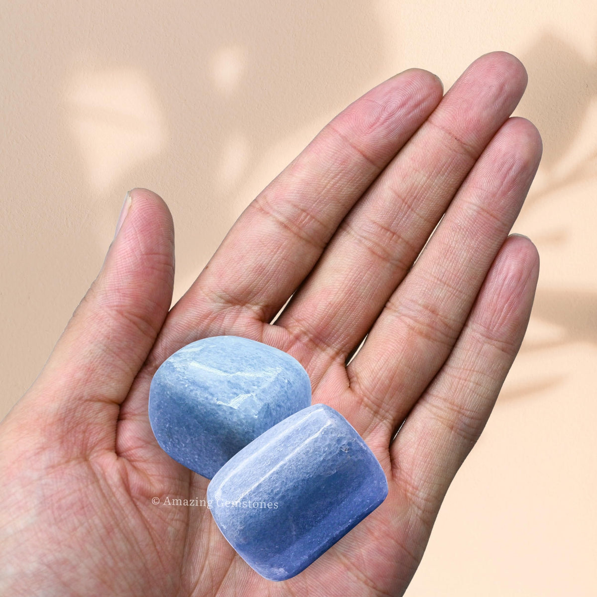 Amazing Gemstone Blue Calcite Crystals and Healing Stones Tumbled - 1 oz Natural Healing Stones for Energy Balance, Stress Relief - Premium Polished Gems Rocks for Meditation and Wellness