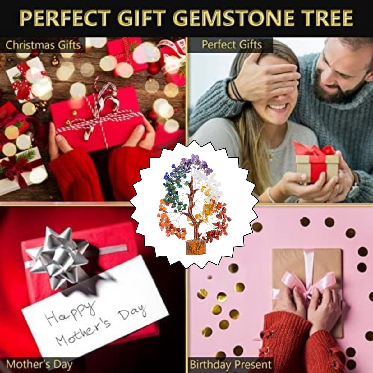 ANAYA AGATE 7 Chakra Crystal Tree Birthday Gifts for Women Healing Crystal Tree of Life Sister Birthday Gifts Room & Home Decor Gift for Mom Her Positive Energy New House Warming Gift Women
