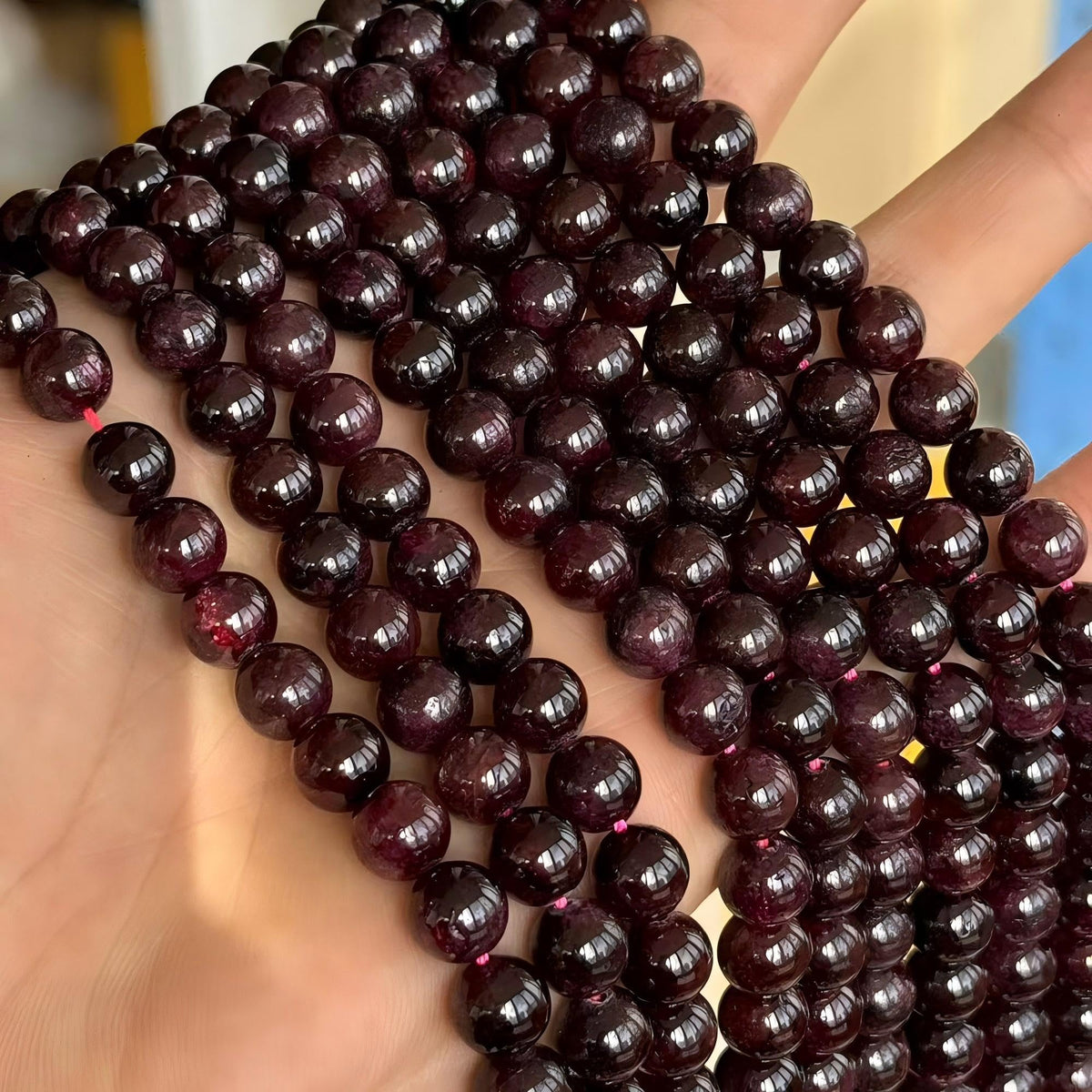 MJDCB Natural Stone Beads Garnet Round Loose Beads for Jewelry Making DIY Bracelet Necklace (8mm)