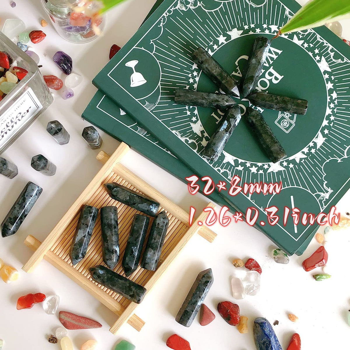 10PCS Black Labradorite Natural Healing Crystals Stones Sets Polished Tumbled Pocket Gemstones Bulk Hexagonal Points Reiki Energy Balancing Chakra Meditation Therapy Desk Decor Gift