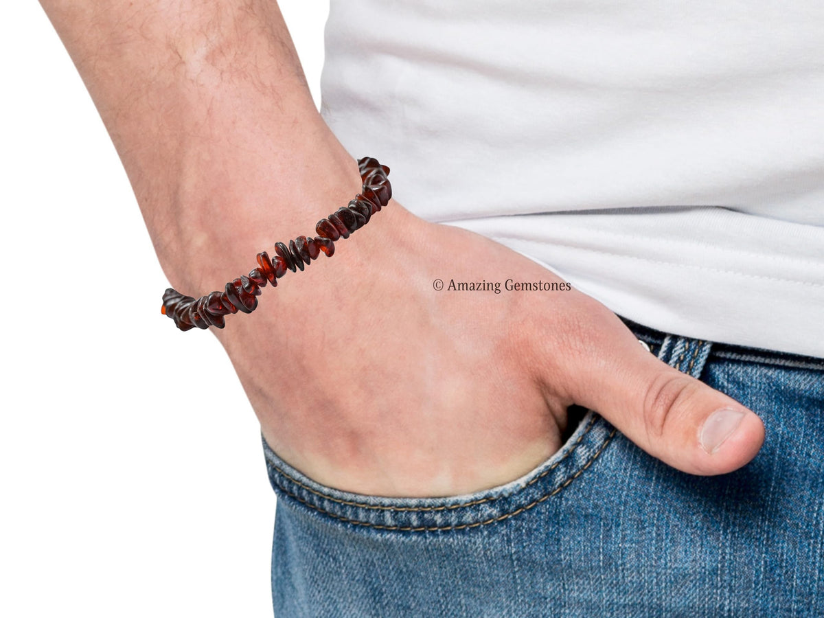 Amazing Gemstone Unpolished Amber Bracelet for Women Men's Gifts - Protection Healing Crystal Chips Bracelet - Gemstone Amber Adjustable Bracelet
