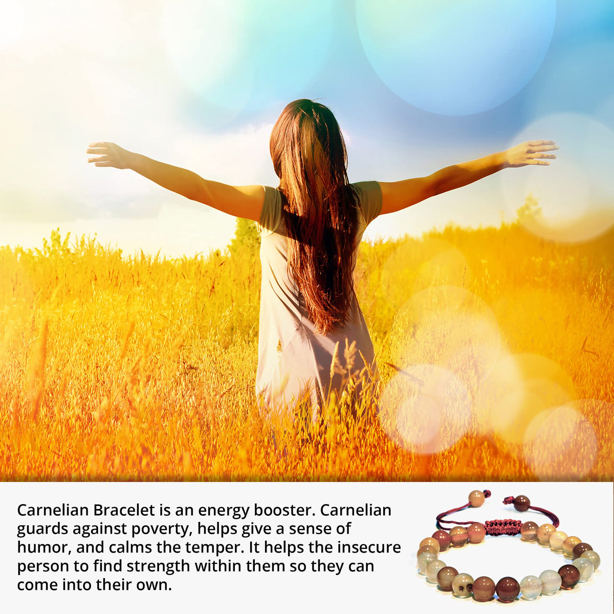 ANAYA AGATE Healing Crystal Bracelet – Chic Gemstone Bracelet for Men and Women – 8mm Round Bead Bracelets for Spiritual Healing, Protection, Positive Energy - Red Carnelian