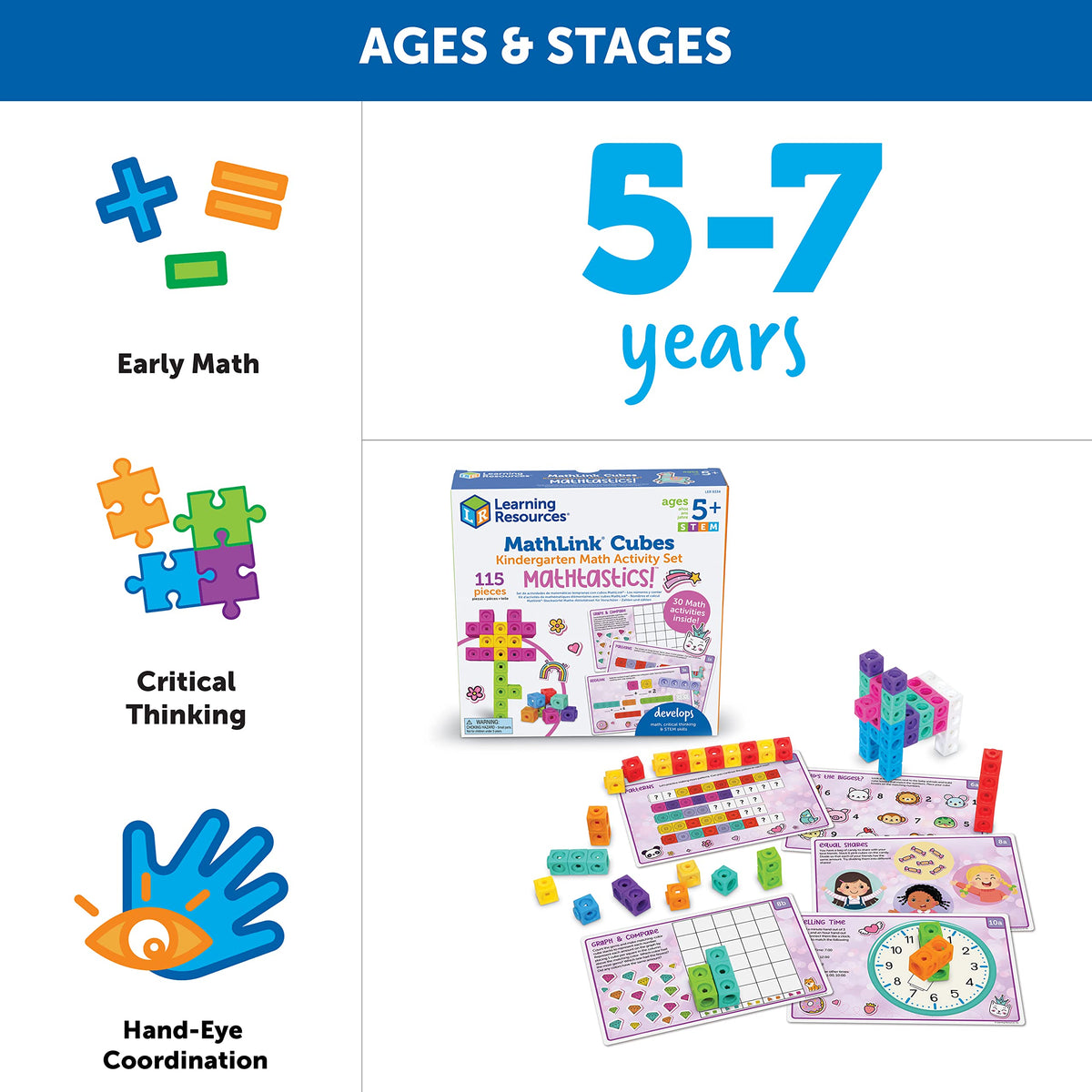 Learning Resources MathLink Cubes Kindergarten Math Activity Set Mathtastics! - Classroom Must Haves, Preschool Activities, Teacher School Supplies, Toddler Montessori Toys, Math Manipulatives