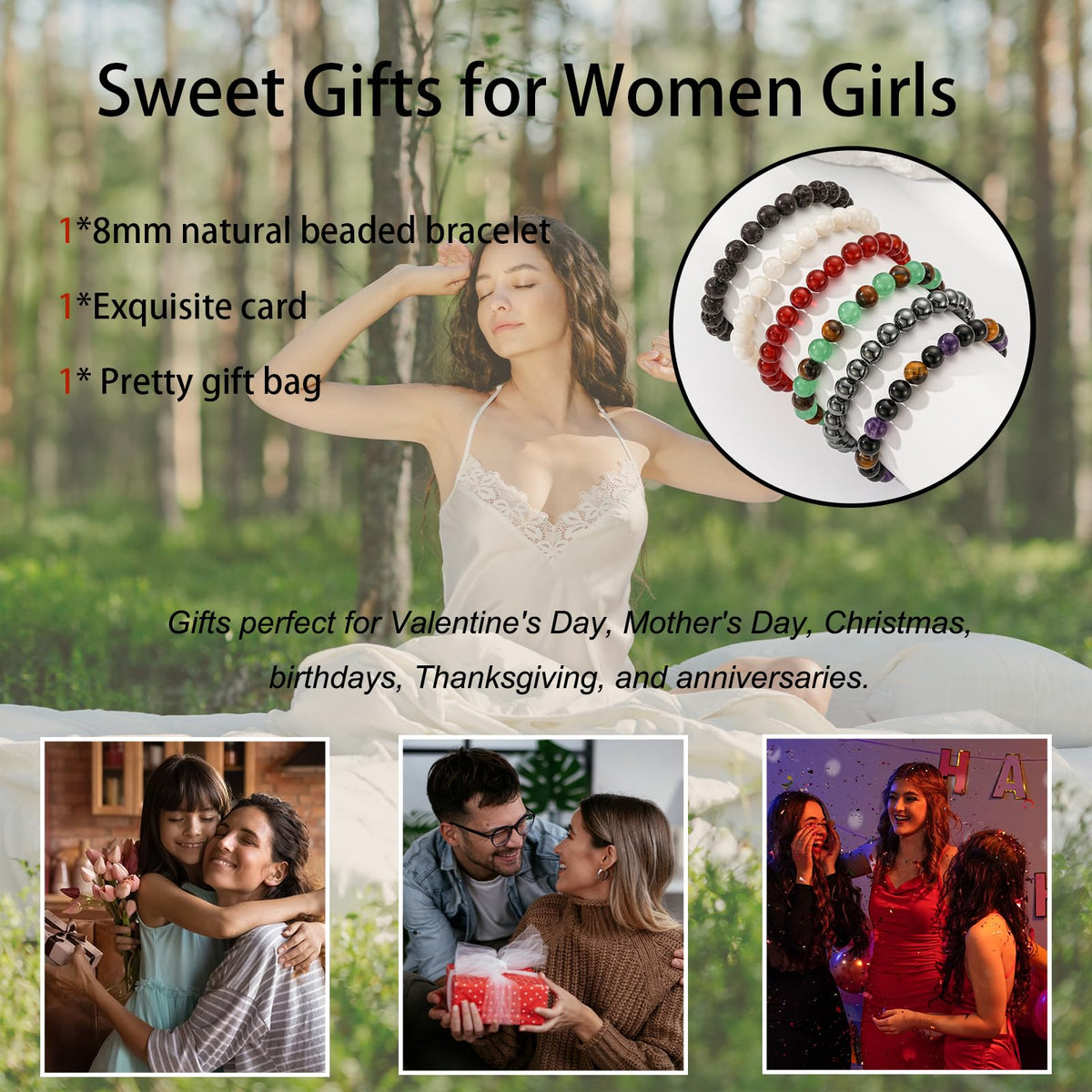 Gnamy Black Lava Bracelet for Women, Healing Crystal Bracelet for Spiritual Healing Positive Energy Stress Relief, Natural Stone Stretch Beads Bracelets Jewelry Birthday Gifts for Daughter Friends Girlfriend Her