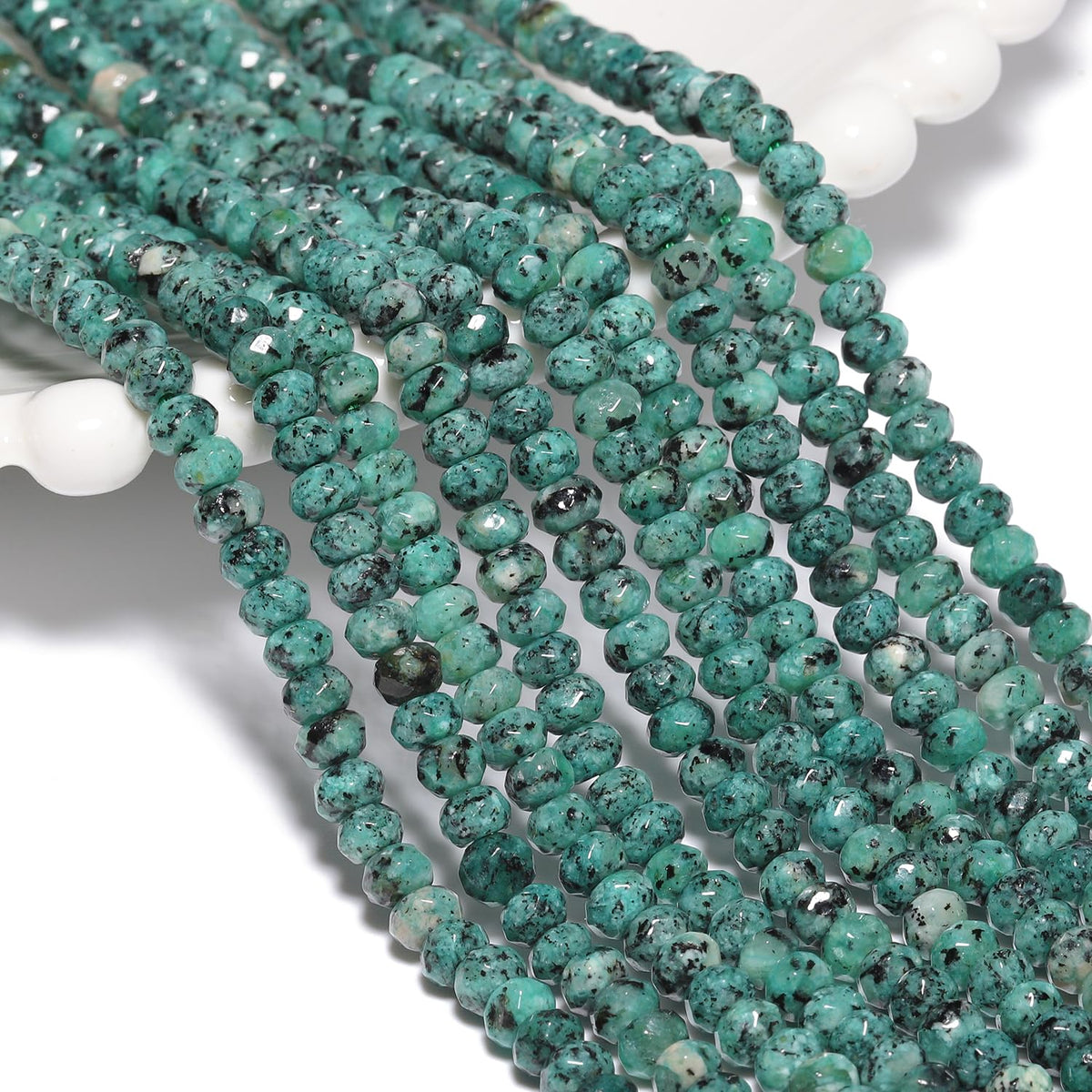 2 String 220PCS 3x5mm Natural Lake-Blue Color Speckled Beads for Jewelry Making, Songxi Facted Loose Gemstone Beads for DIY Bracelet Necklace Making Supplies with Energy Healing Chakra Power