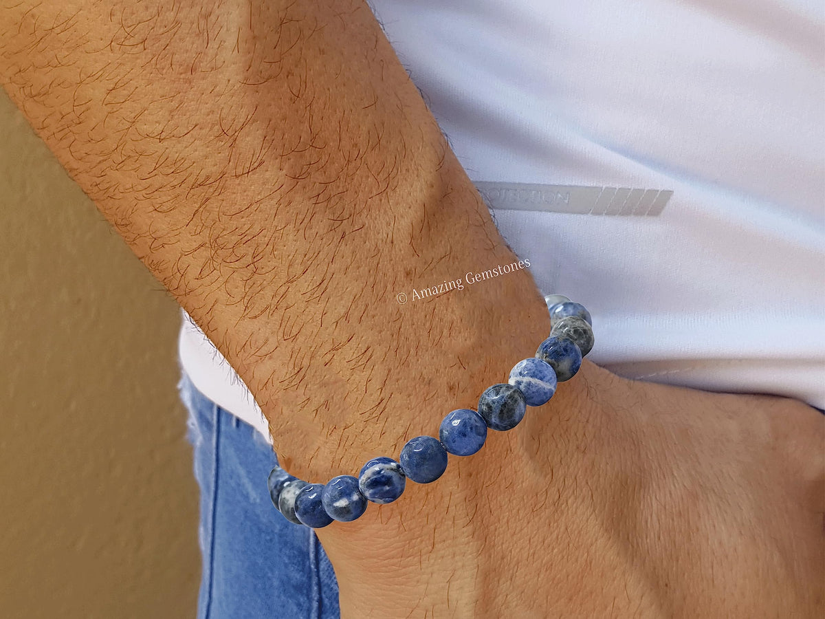 Amazing Gemstone Sodalite Bracelet for Women - Chakra Mens Bracelet Protection Crystals and Healing Stones - Blessing Spiritual Meditation Stocking Stuffers (Faceted Beaded Bracelet)