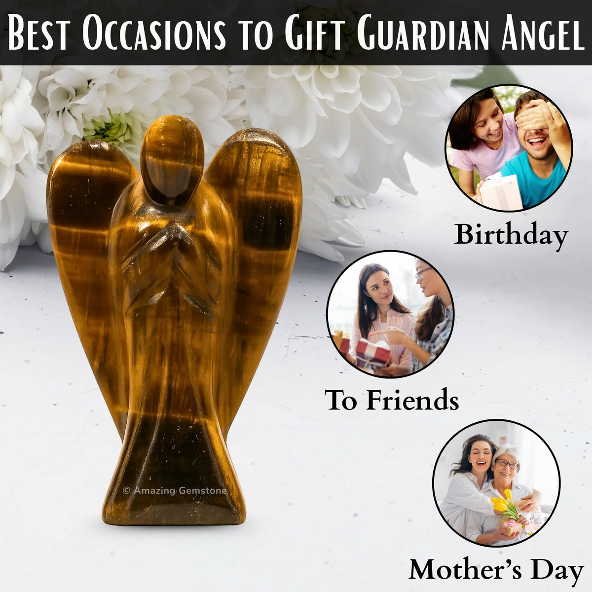 Amazing Gemstone Tiger Eye Angel - Tiger Eye Crystal Angel and Pocket Guardian Angel Crystal Figurines (3 inches)
