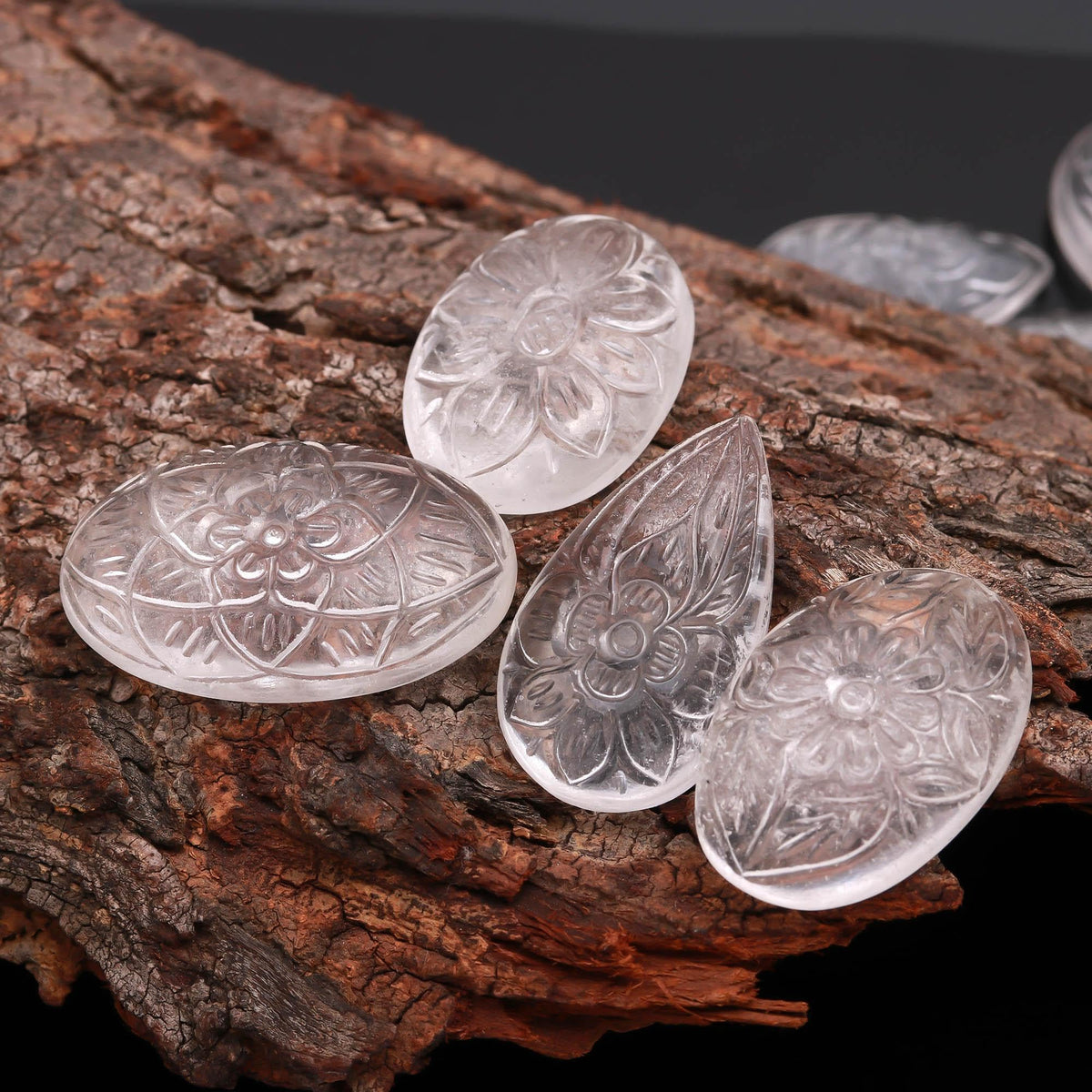 TGH Natural Clear Quartz Gemstones Carving Wholesale Cabochons Lot, Jewelry Making Loose Gemstone, Polished Gems, DIY, Wire Wrapping, Reiki, Wikka, Healing Crystals, Bulk Gemstone Deal, Pack Of 3