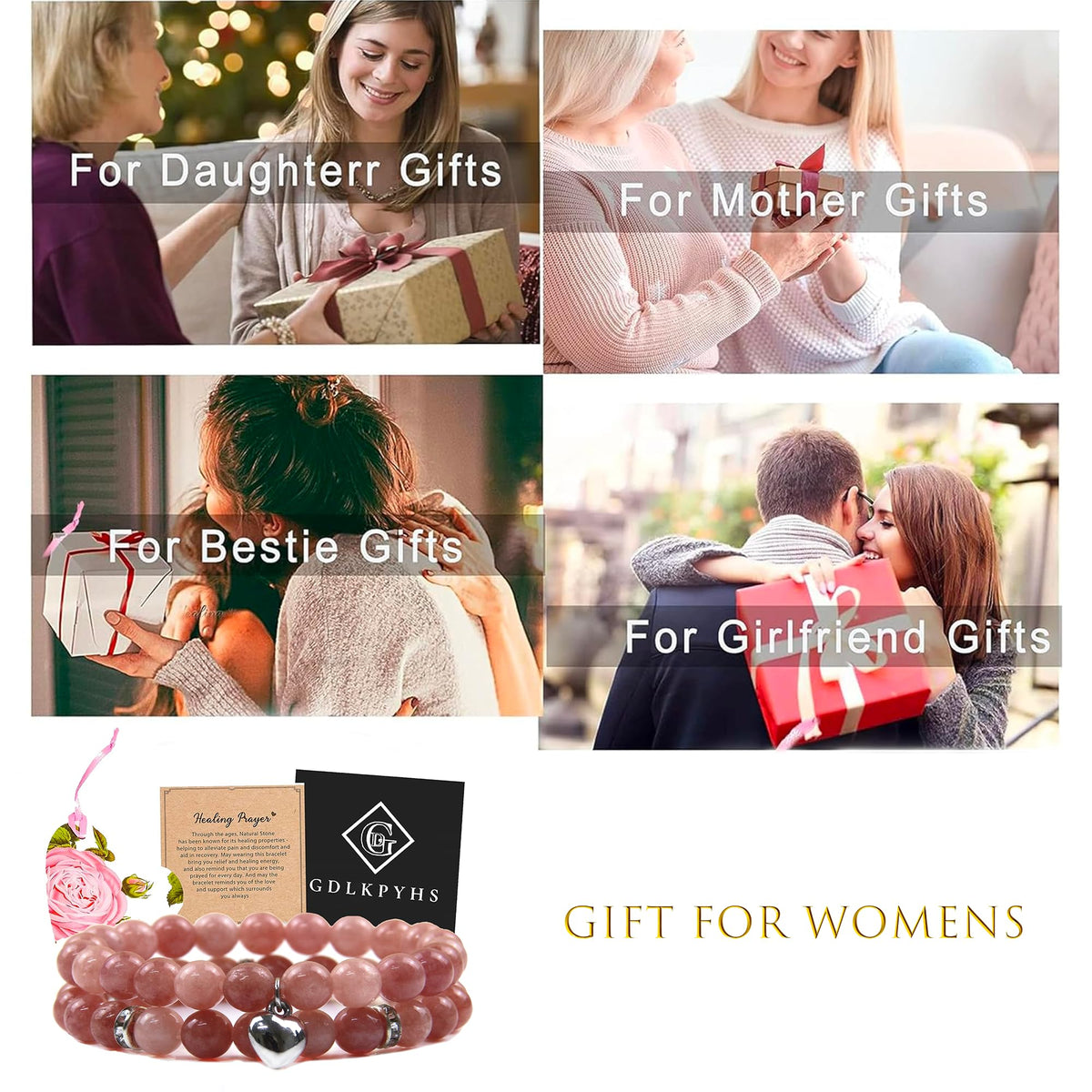 GDLKPYHS Healing Bracelets for Women - Sunstone Bracelet - Healing Prayers Crystal Bracelet, 8mm Natural Stone Stress Relief Yoga Beads Get Well Soon Gifts