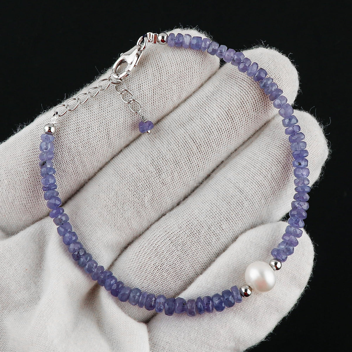 CRYSTALIS Natural Tanzanite And Freshwater Pearl Beaded Bracelet, Elegant Beads Crystal, Chakra Bracelet, Healing Bracelet, Gemstone Jewelry, 925 Sterling Silver 8 inch